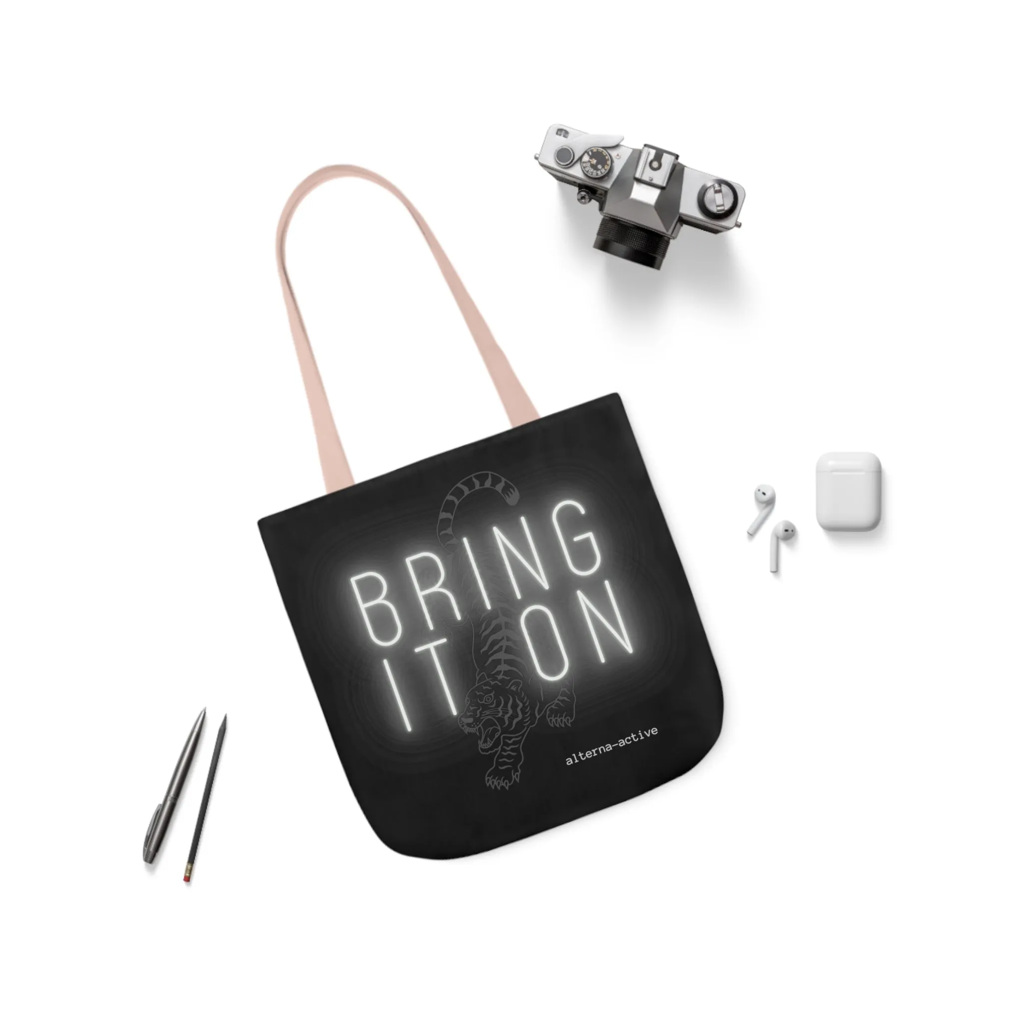 Alternawear Branded 'Bring it On' Tiger and Neon Print Polyester Canvas Tote Bag