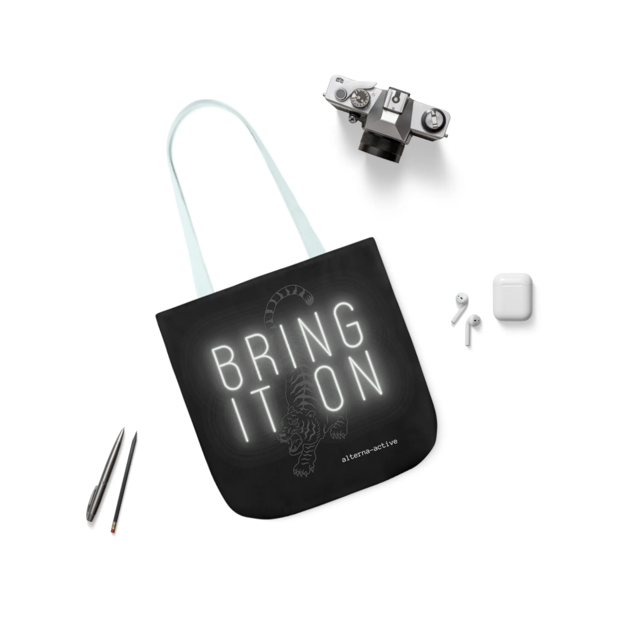 Alternawear Branded 'Bring it On' Tiger and Neon Print Polyester Canvas Tote Bag