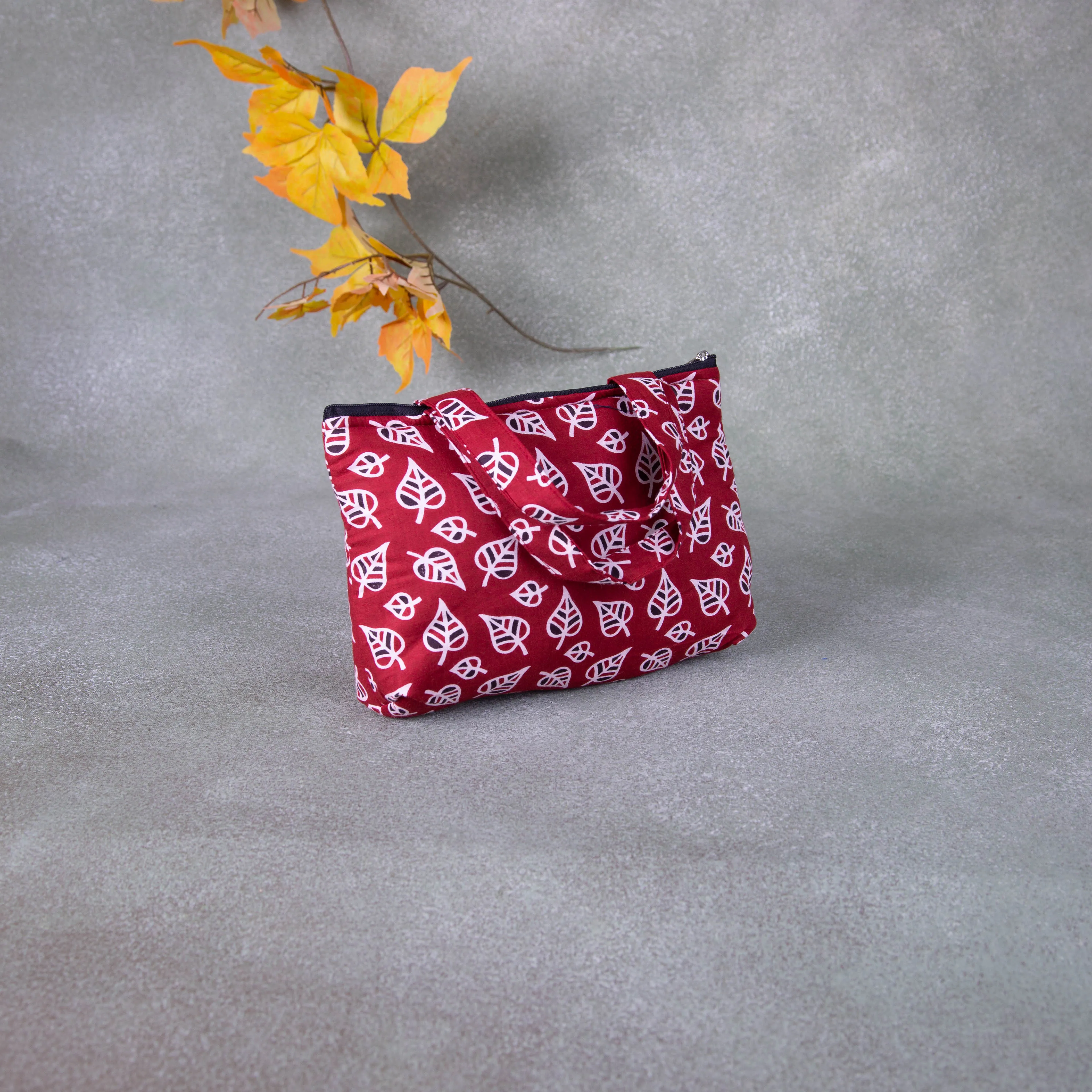 Bristlefront everyday handy bags Brown Colour With Leaf Design.