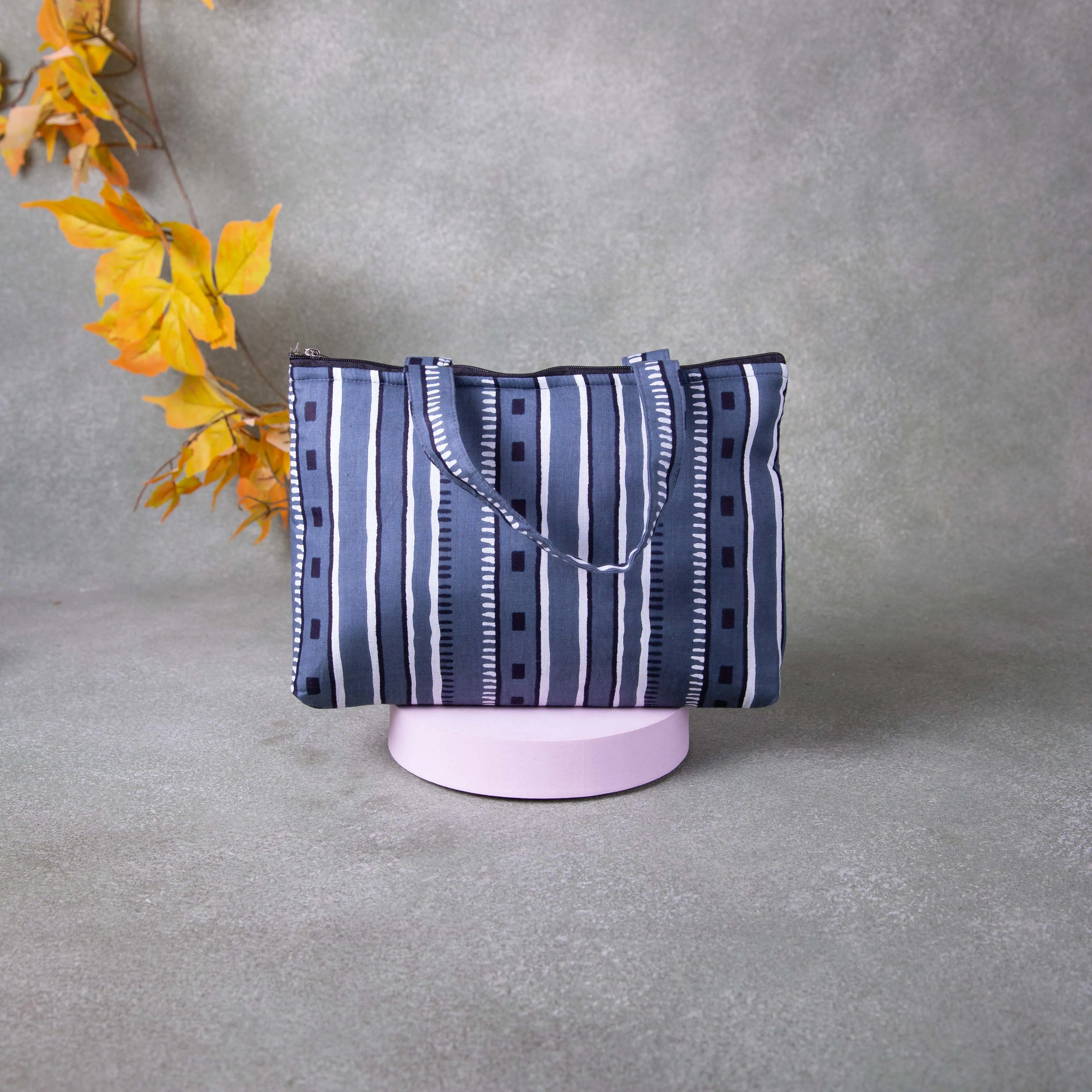 Bristlefront everyday handy bags Grey  Colour with White Vertical Lines Design.