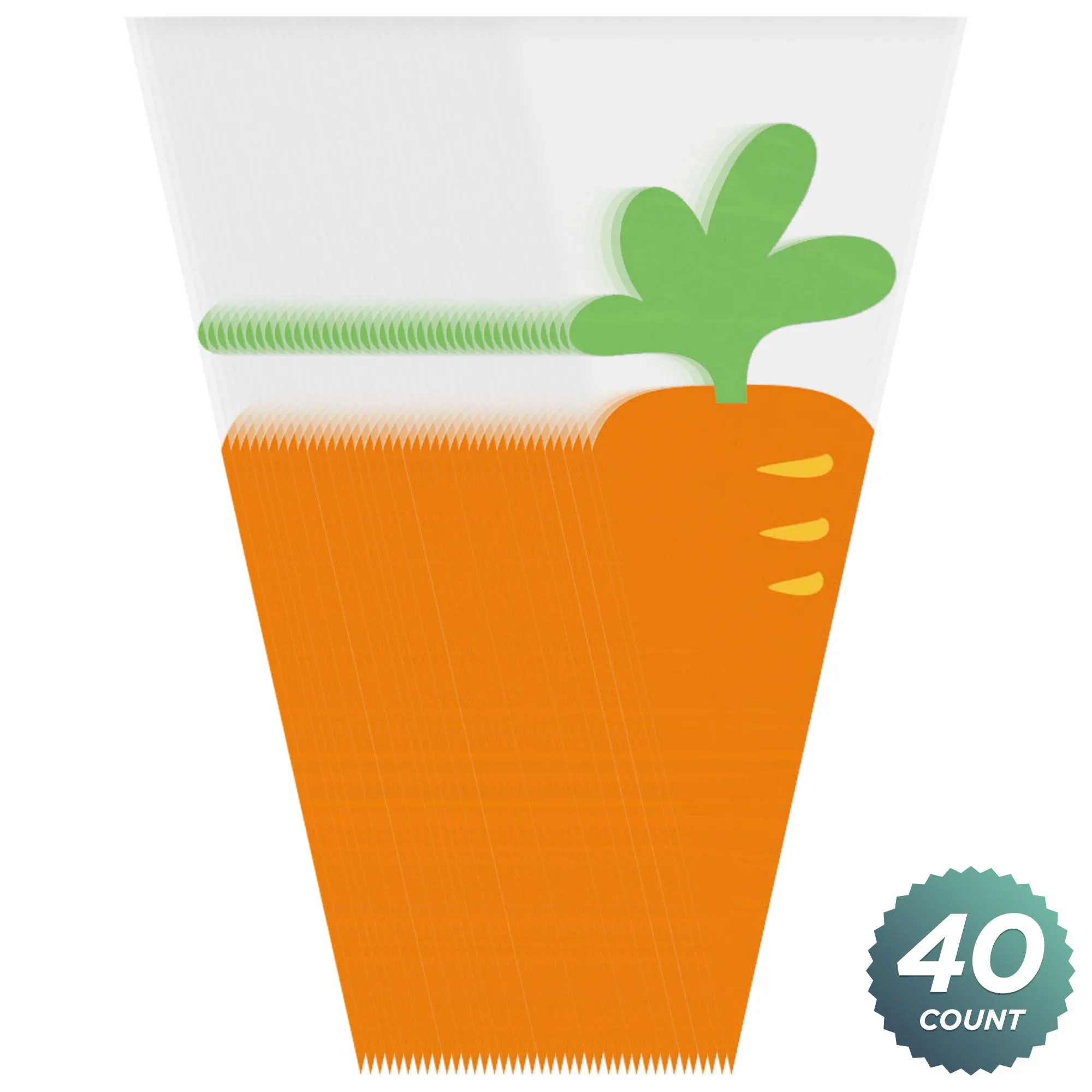 Carrot Cone Cellophane Bags For Easter, Spring, and Garden Parties 5"x11", 40ct