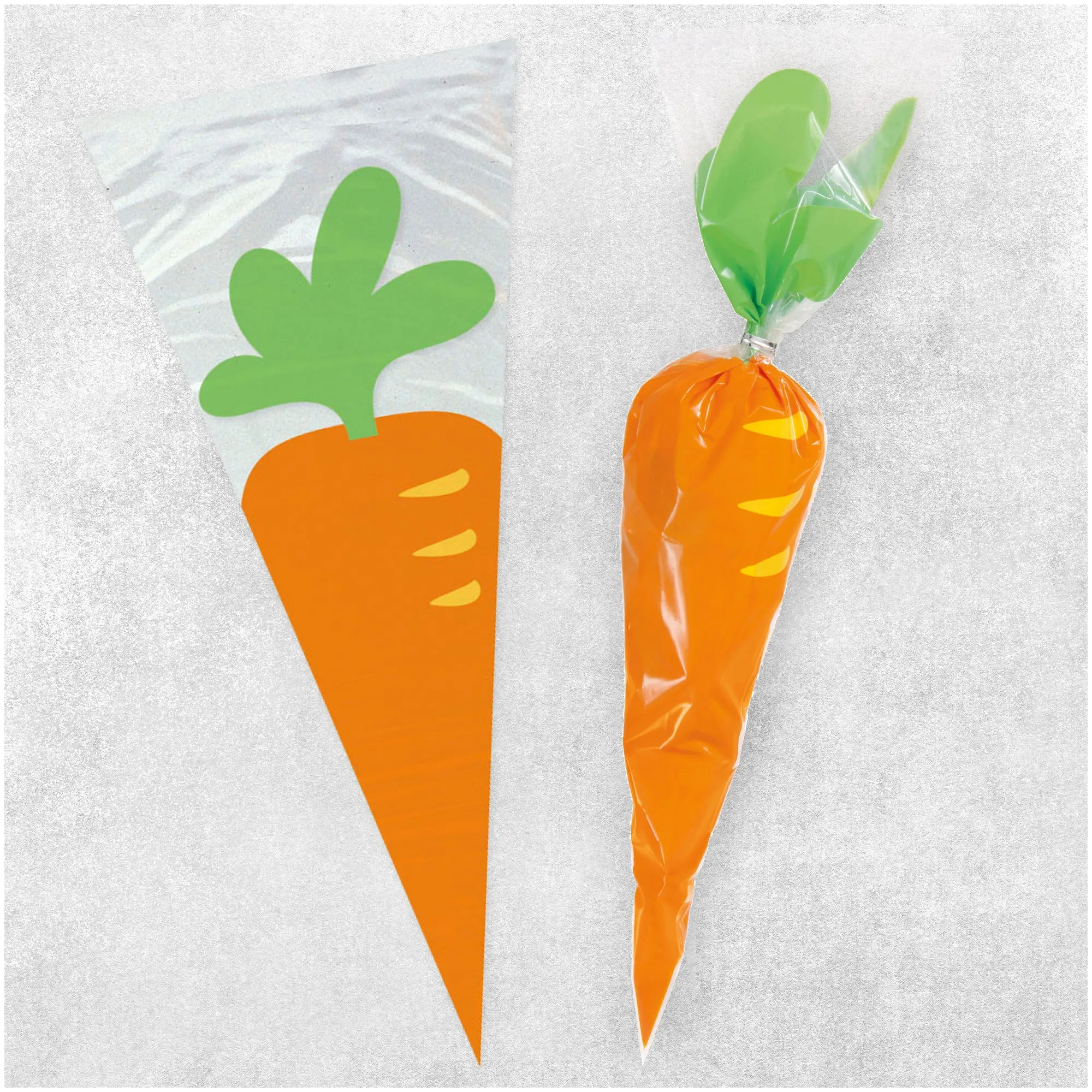 Carrot Cone Cellophane Bags For Easter, Spring, and Garden Parties 5"x11", 40ct