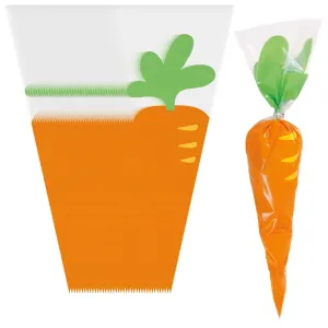 Carrot Cone Cellophane Bags For Easter, Spring, and Garden Parties 5"x11", 40ct