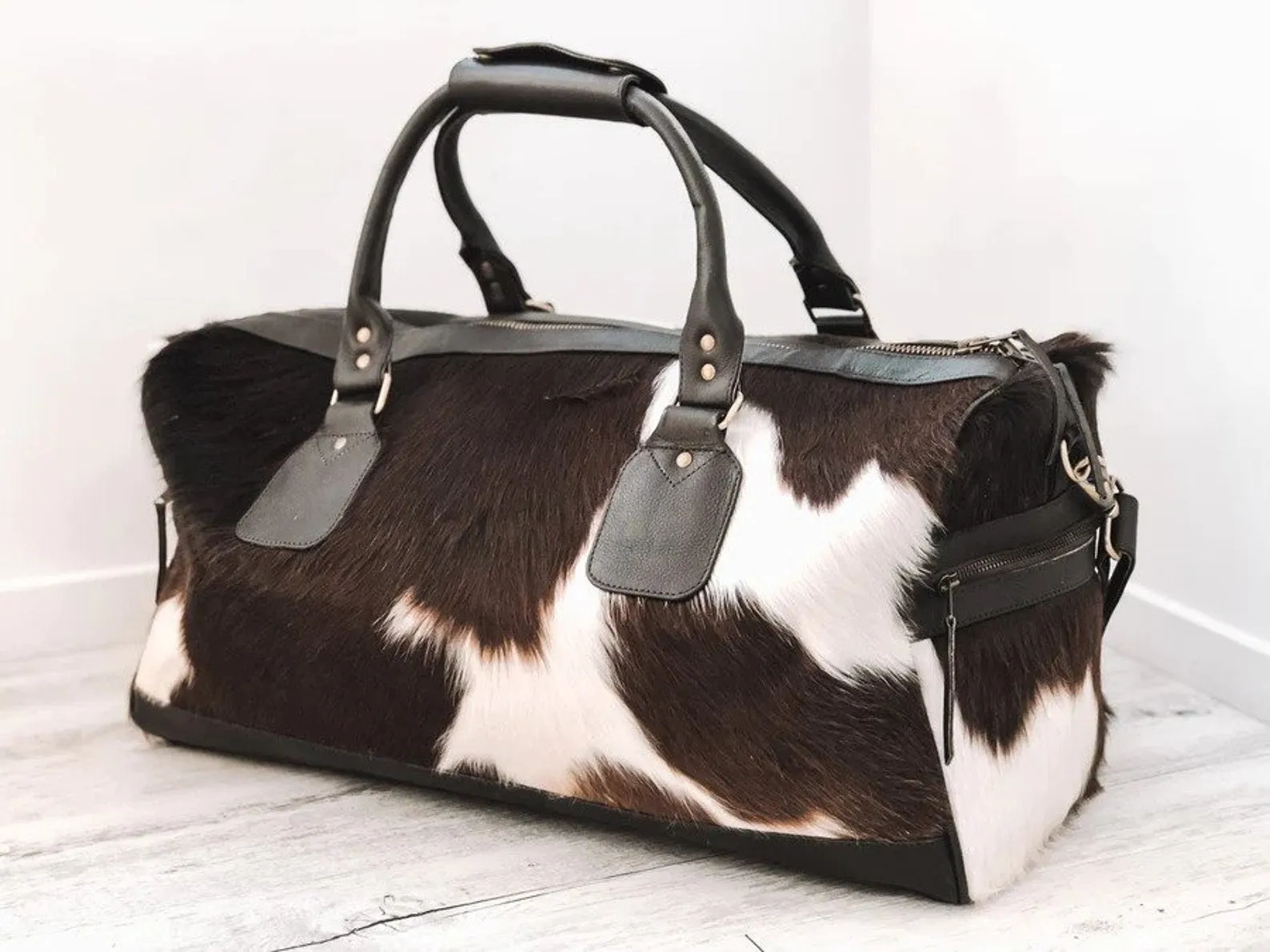 Cowhide Overnight Travel Duffle Bag