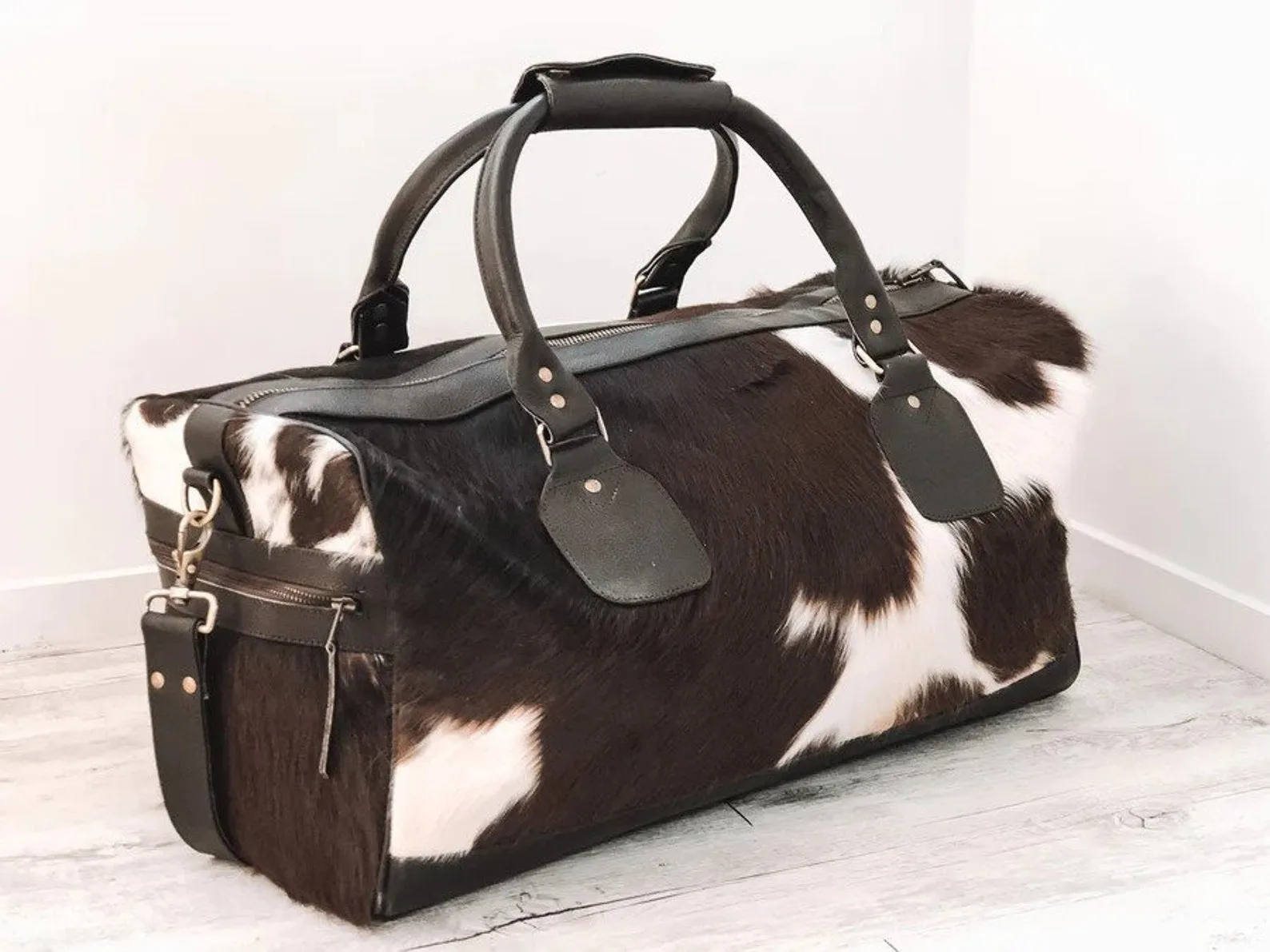 Cowhide Overnight Travel Duffle Bag
