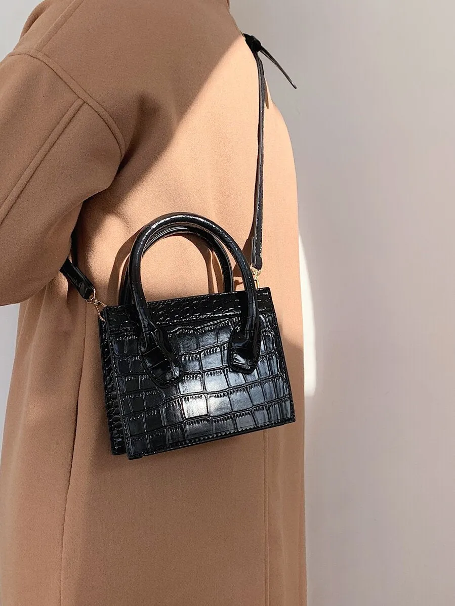 Croc Embossed Satchel Bag