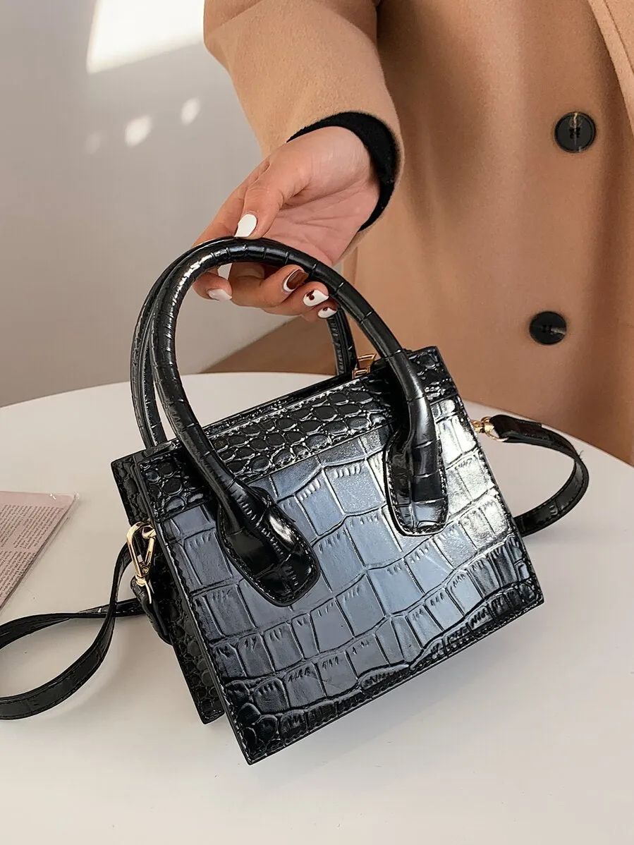 Croc Embossed Satchel Bag