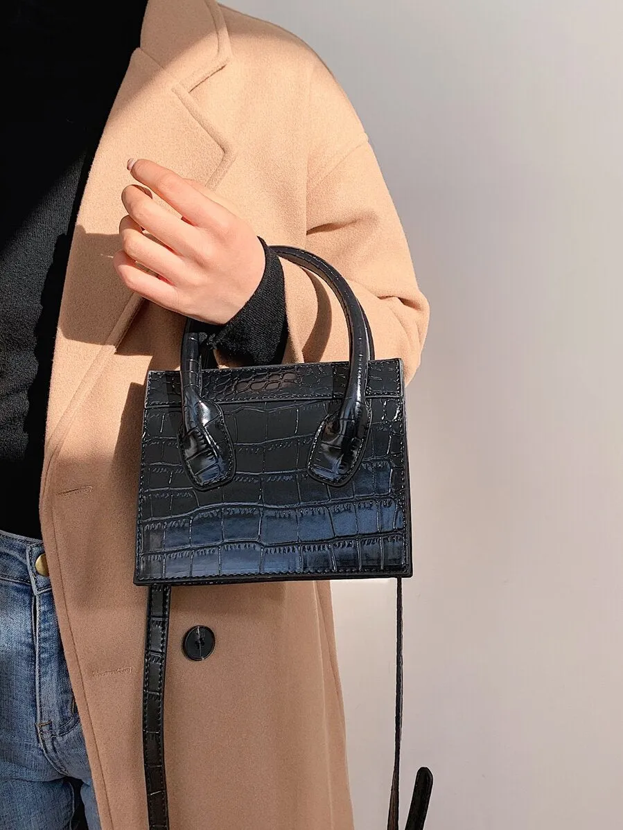 Croc Embossed Satchel Bag
