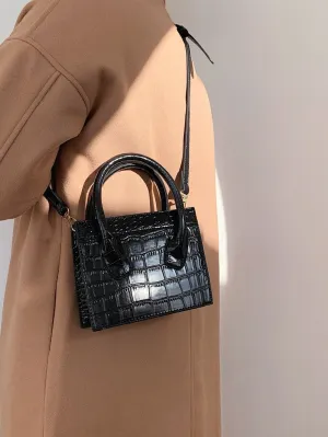 Croc Embossed Satchel Bag