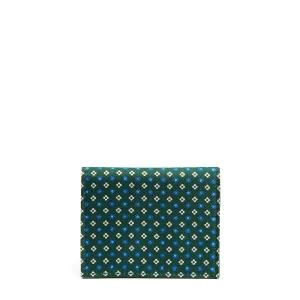 DARK GREEN SILK AND LEATHER FOLDING CARD HOLDER