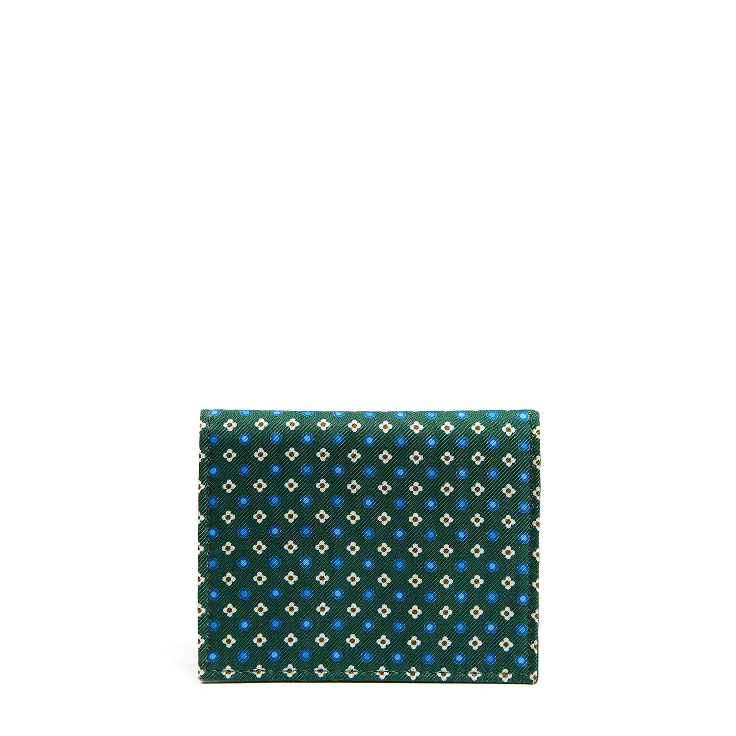 DARK GREEN SILK AND LEATHER FOLDING CARD HOLDER