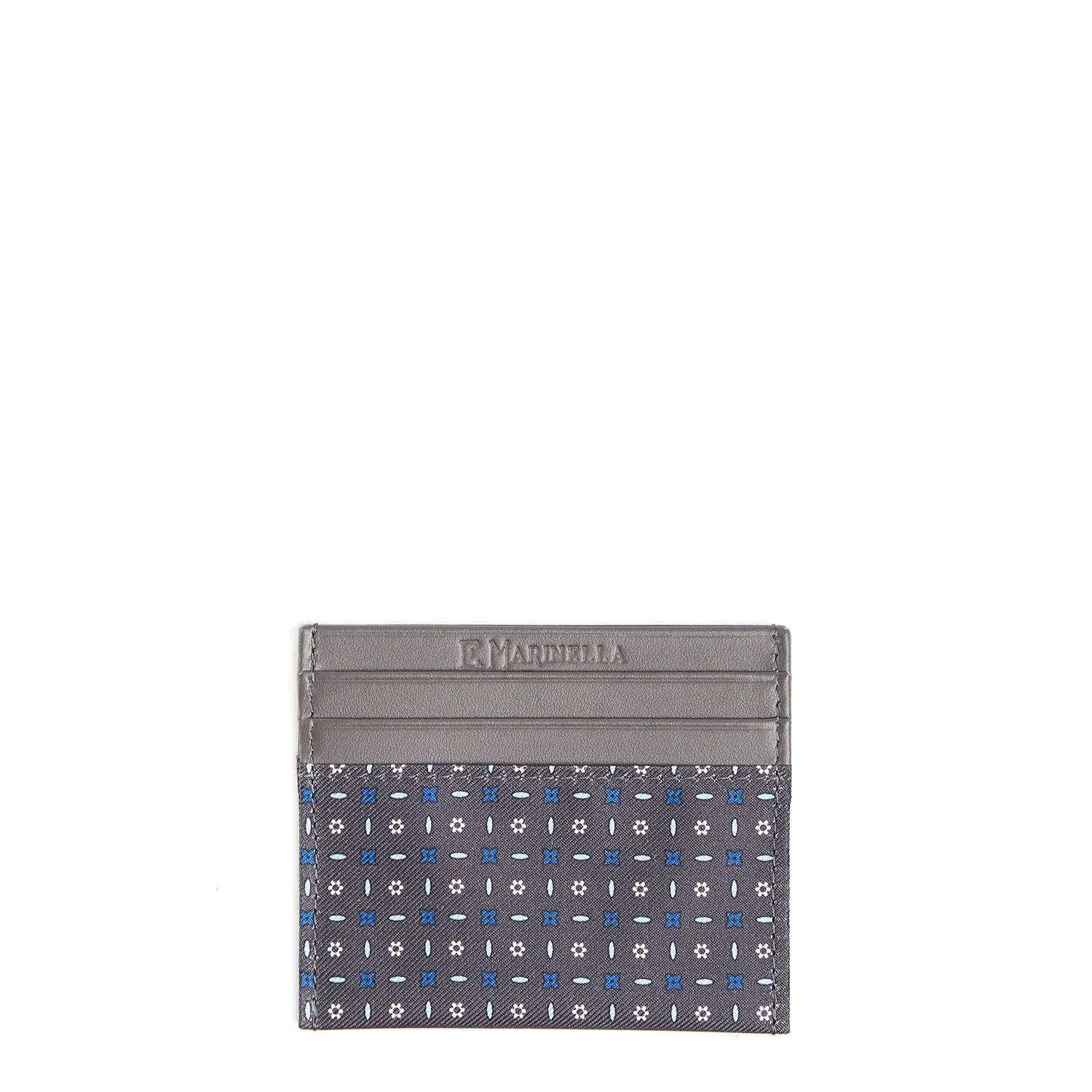 DARK GREY LEATHER AND SILK CREDIT CARD HOLDER