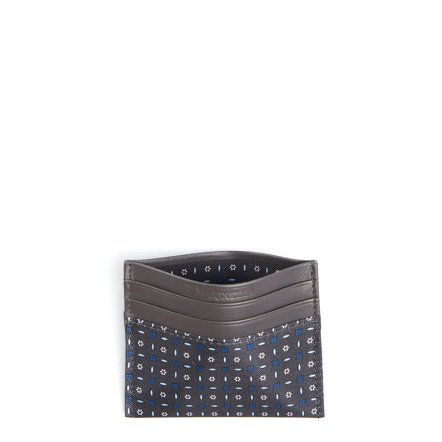 DARK GREY LEATHER AND SILK CREDIT CARD HOLDER