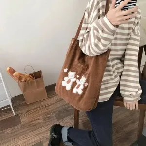 Embroidery  Striped Bears Eco Handbag