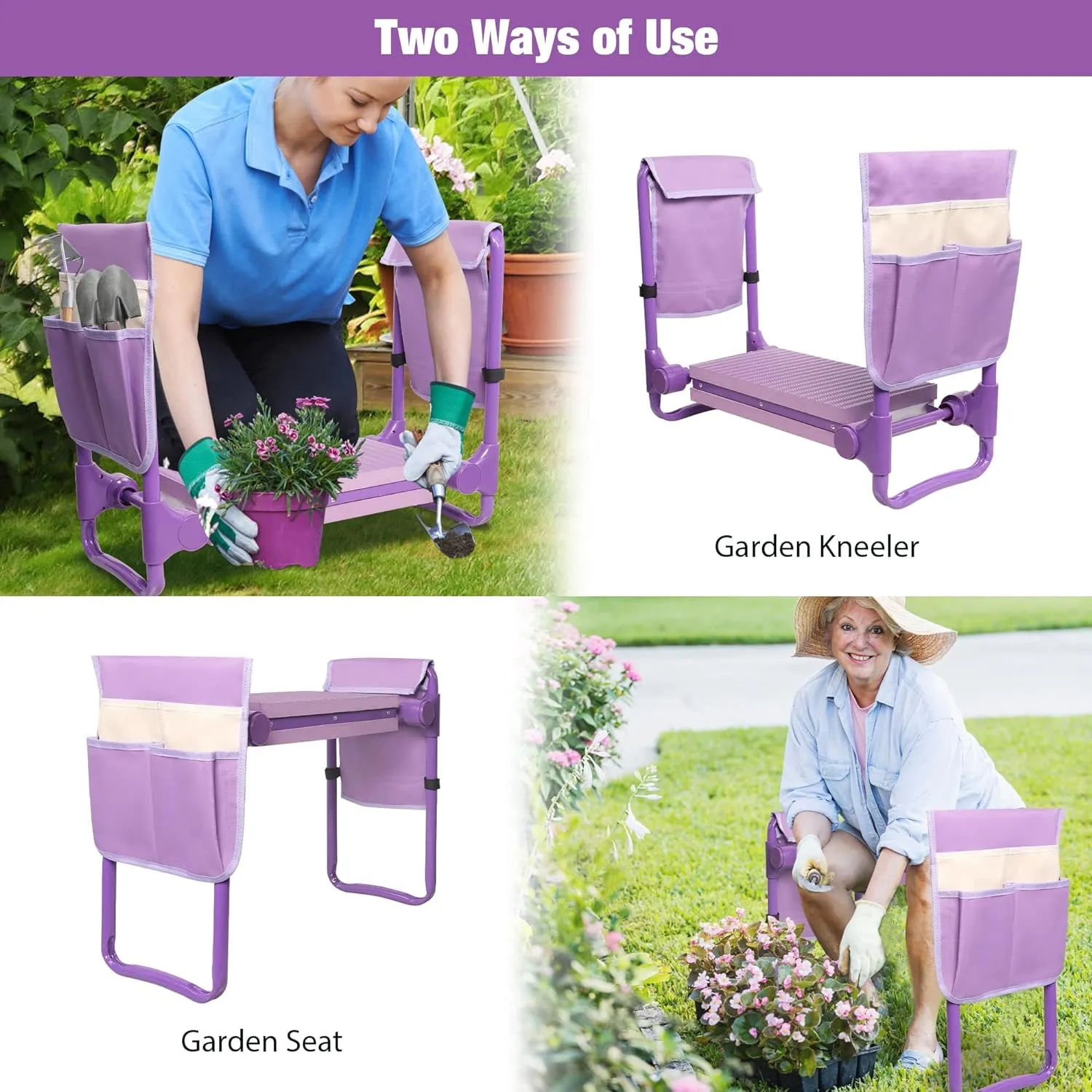 Ergonomic Kneeler and Seat Bench Garden Workseat Folding Gardening Bench