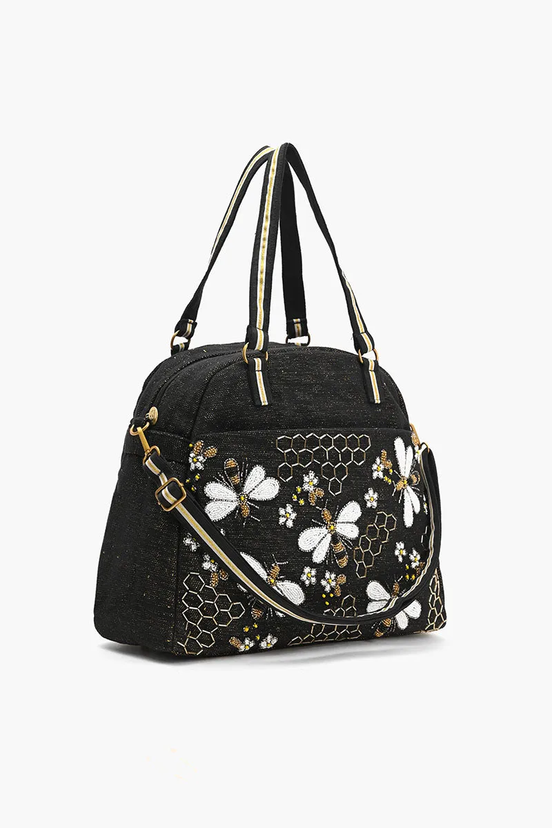Glamorous Embellished Traveler with Crossbody-Black Bee