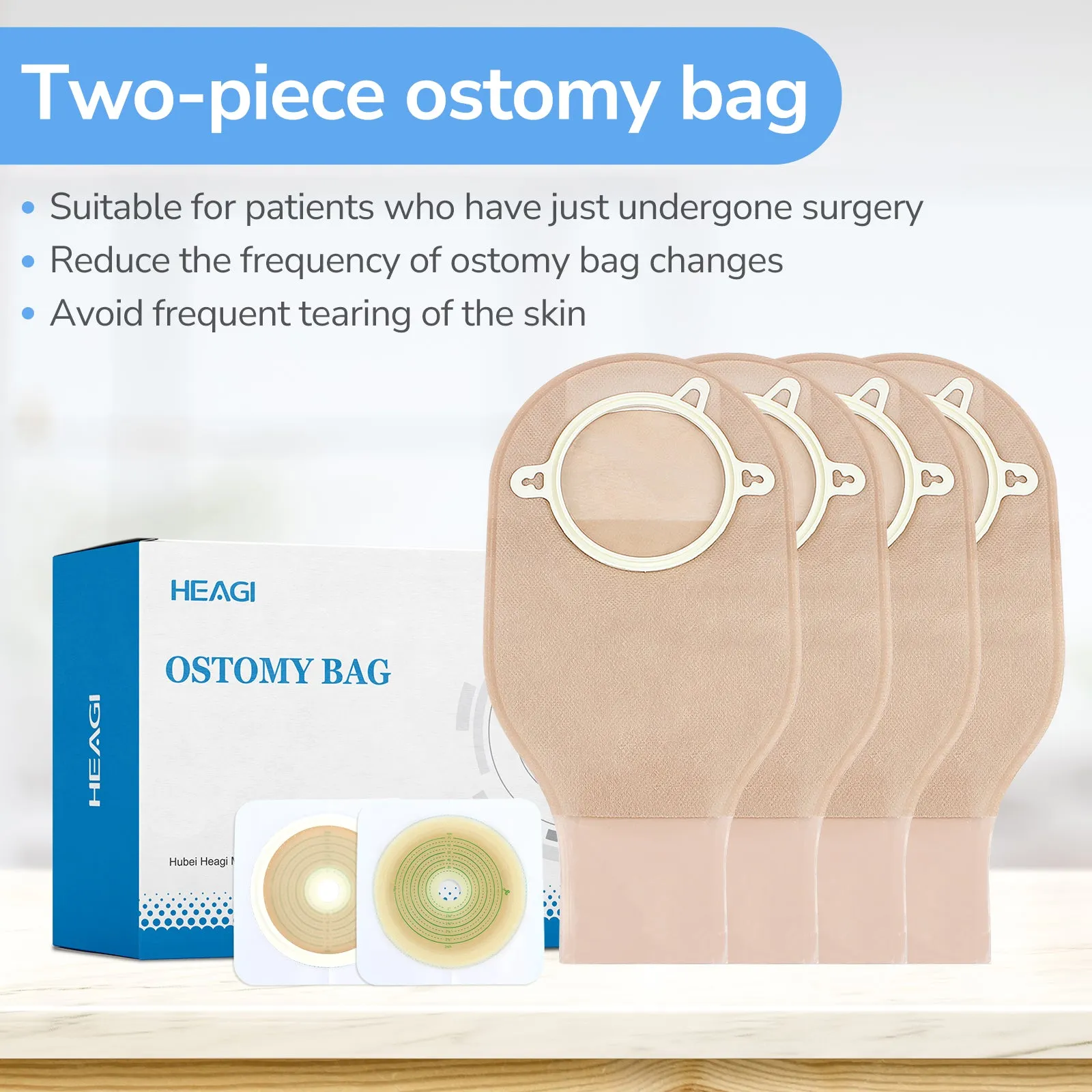 HEAGI 2-  Piece Colostomy Bags Ostomy Pouch with Clamp Closure for Ileostomy Stoma Care 22pce