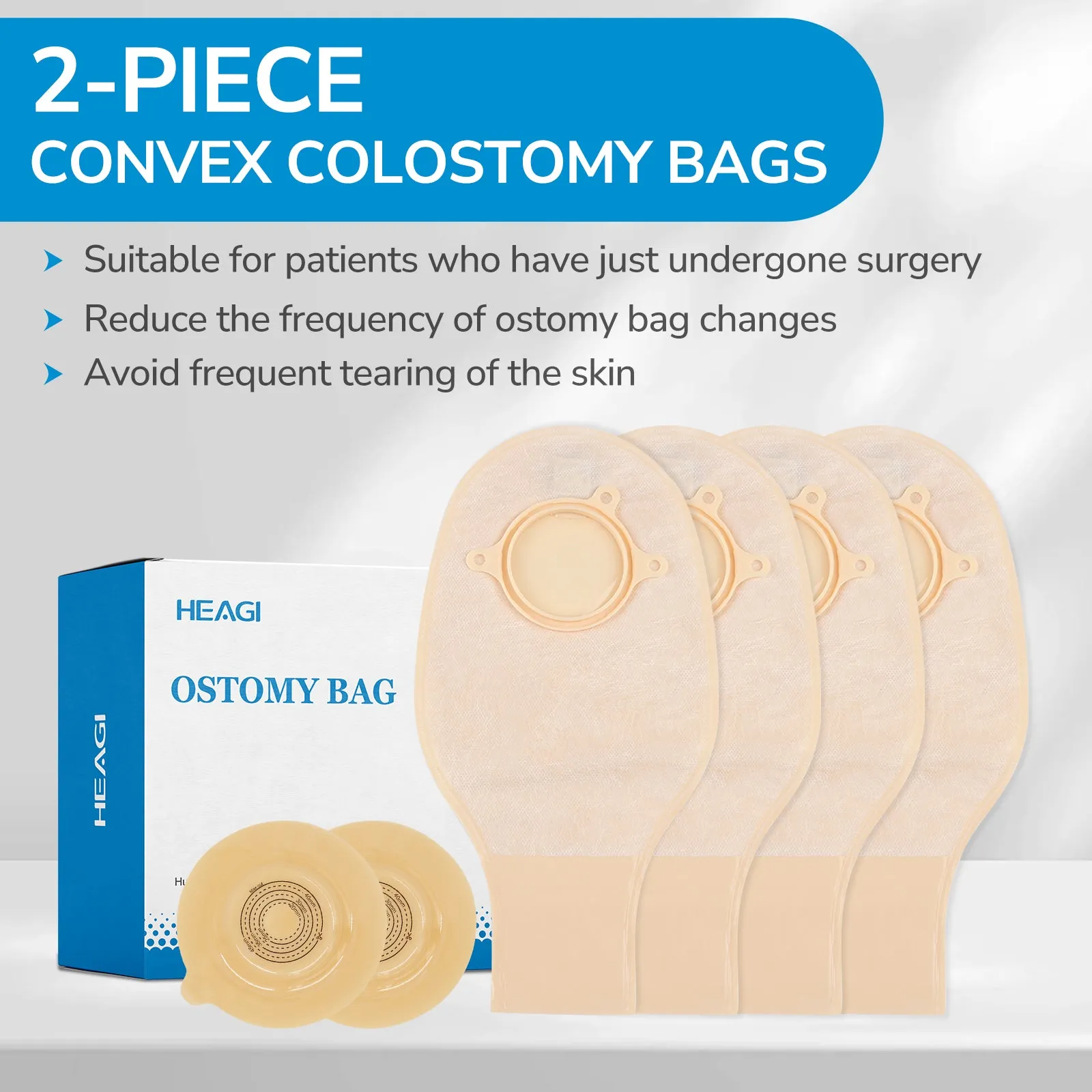 HEAGI Ostomy Supplies, Two-Piece Convex Colostomy Bags Ostomy Pouch with Clamp