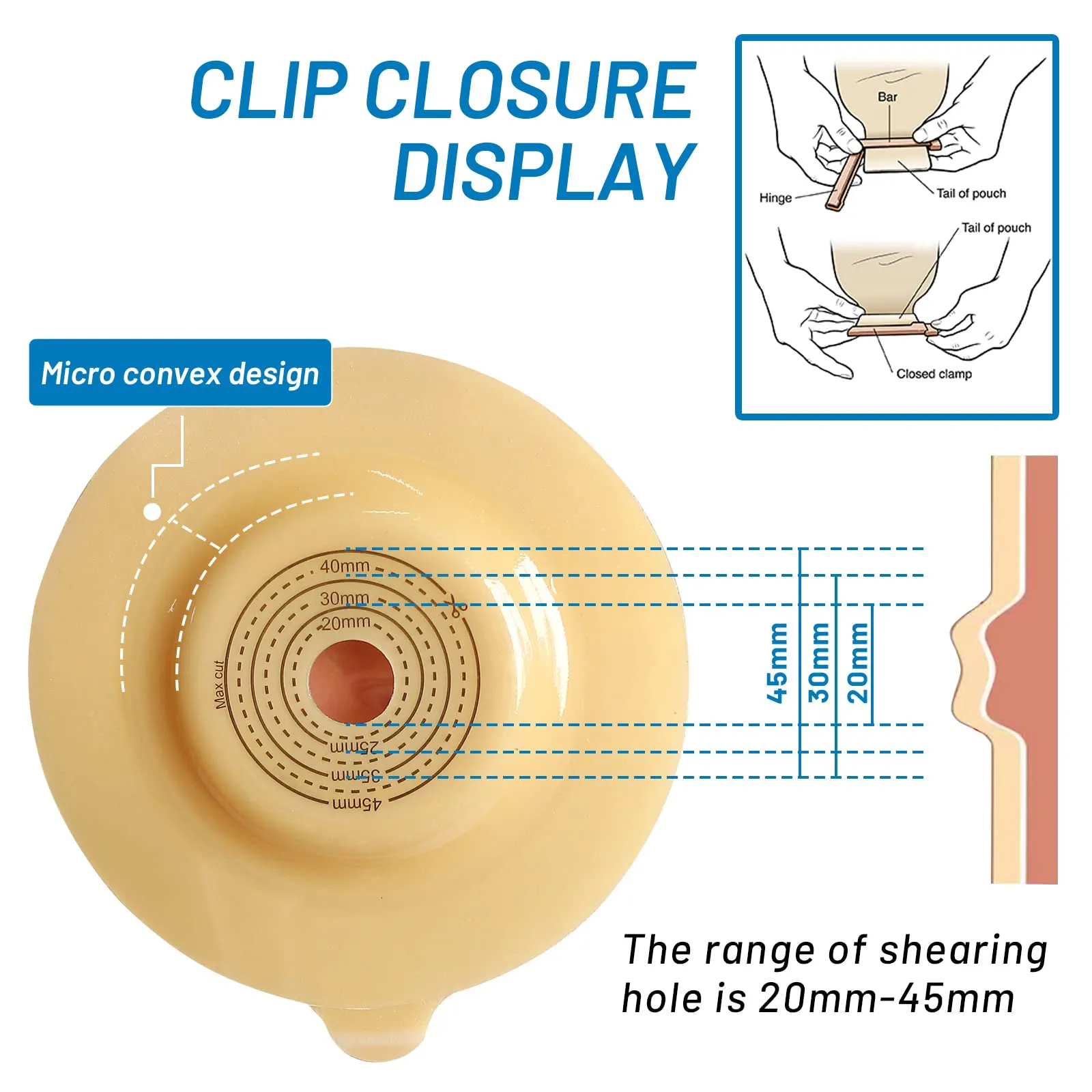 HEAGI Ostomy Supplies, Two-Piece Convex Colostomy Bags Ostomy Pouch with Clamp