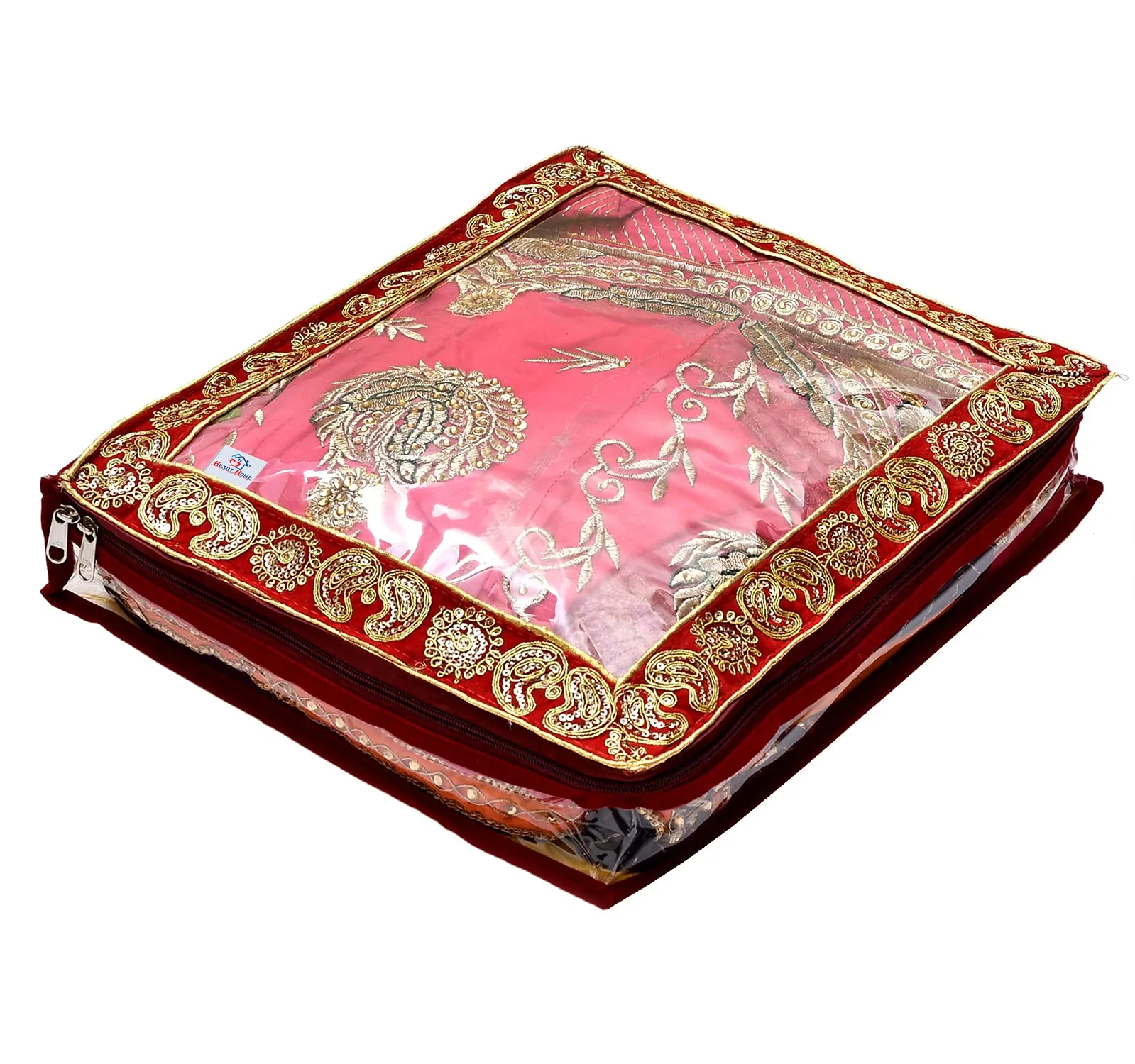 Heart Home Carry Design 3" inch Tranasparent PVC Saree Cover - Pack of 4 (Maroon)-HS_38_HEARTH21562