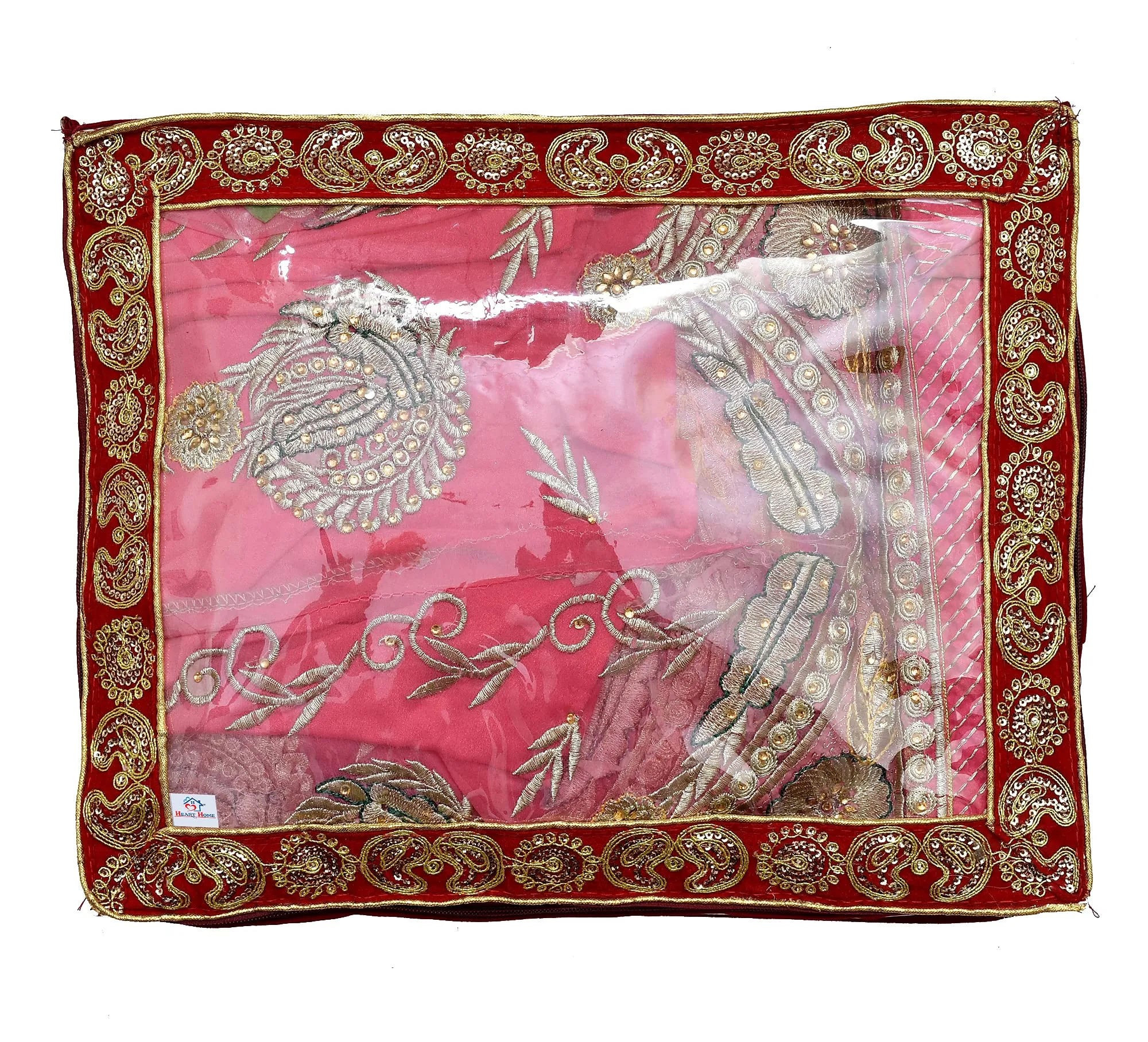 Heart Home Carry Design 3" inch Tranasparent PVC Saree Cover - Pack of 4 (Maroon)-HS_38_HEARTH21562