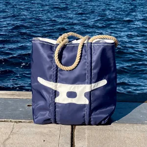 Medium Cleat Zippered Tote (Navy & White)