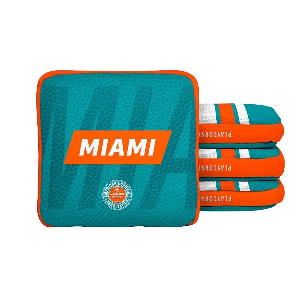 Miami Football Gameday Stripes Synergy Edge Cornhole Bags