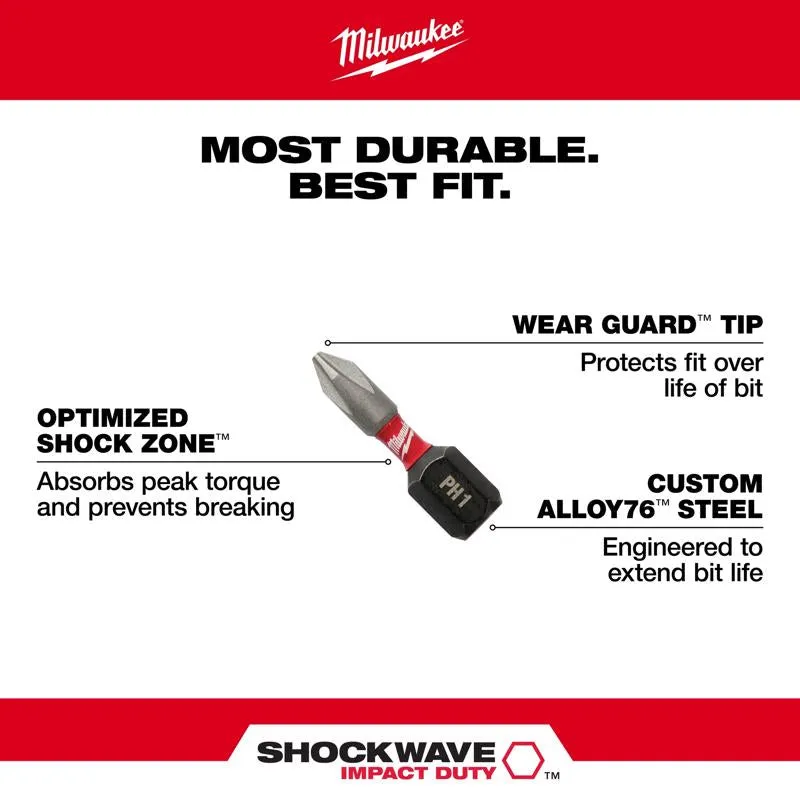 Milwaukee Shockwave Phillips #2 X 1 in. L Impact Insert Bit and Bit Holder Set Steel 26 pc
