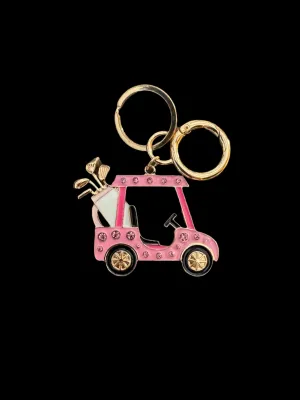 Pink Rhinestone Golf Cart Purse Charm | Sparkly Keychain for Golf Lovers