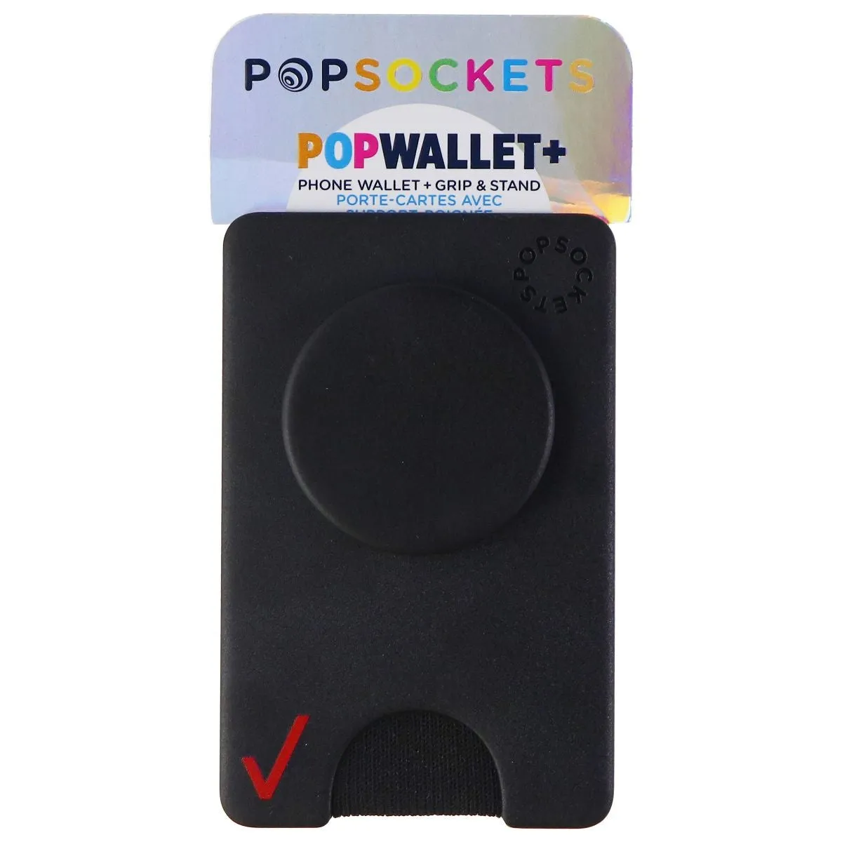 PopSockets PopWallet  with Integrated Swappable PopTop - Black / Verizon Logo