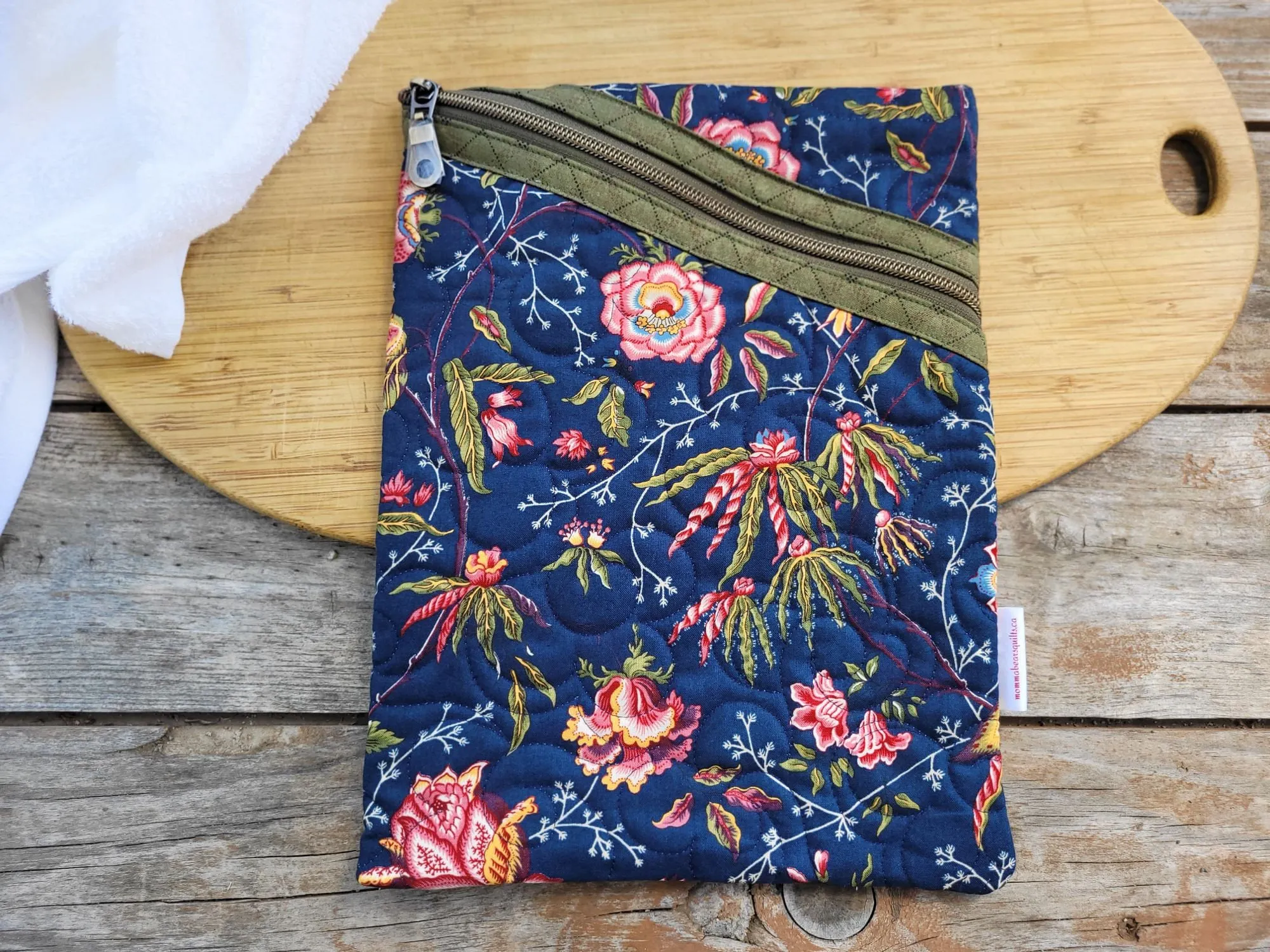 Quilted Zipper Pouch for E-reader, Tablet, Books.