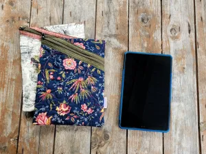 Quilted Zipper Pouch for E-reader, Tablet, Books.