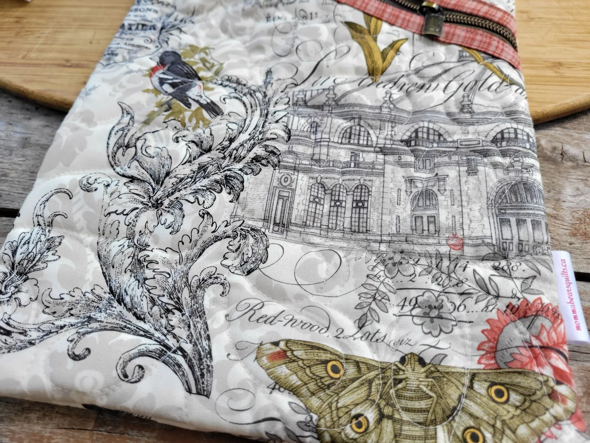 Quilted Zipper Pouch for E-reader, Tablet, Books.