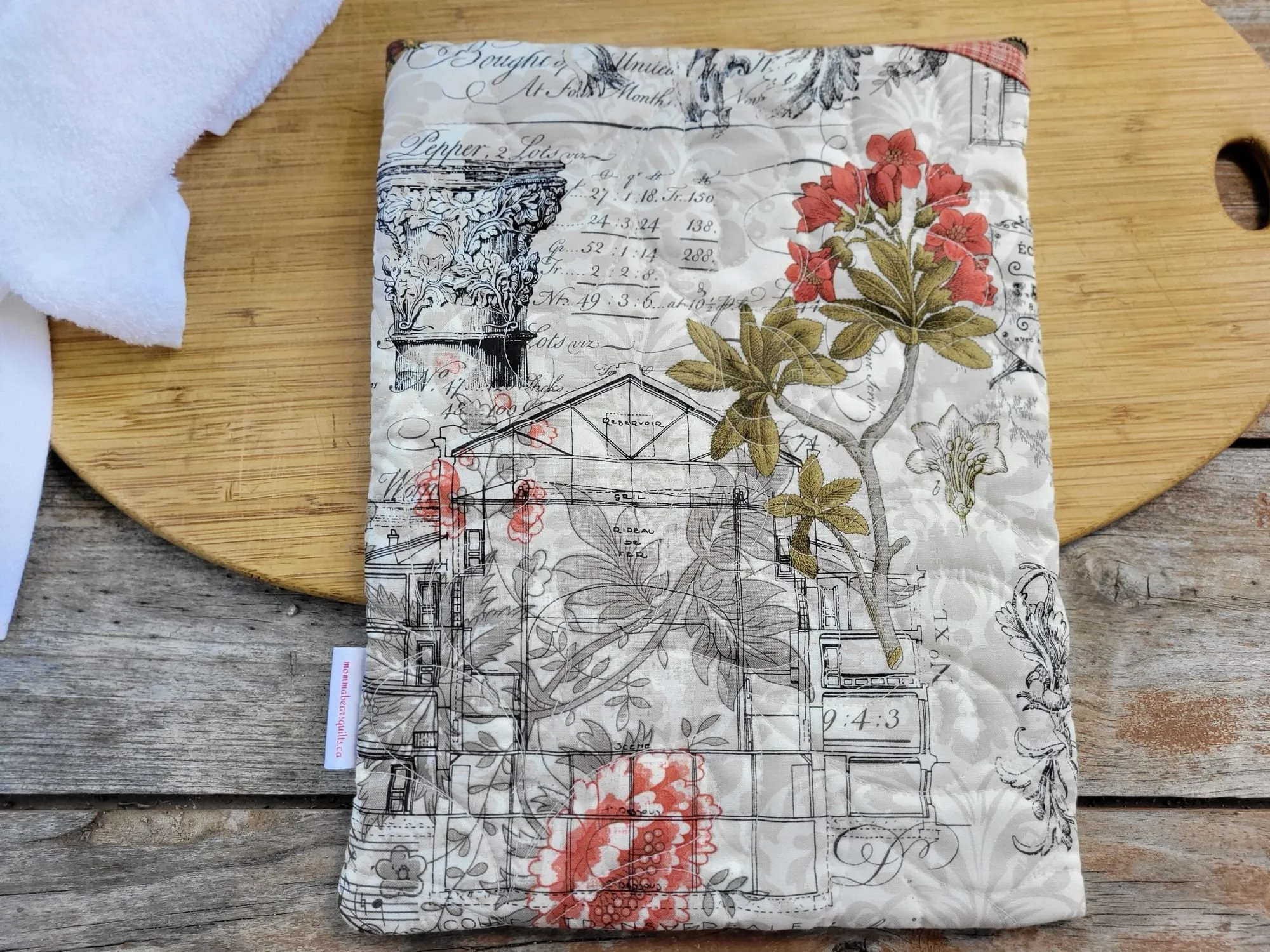 Quilted Zipper Pouch for E-reader, Tablet, Books.