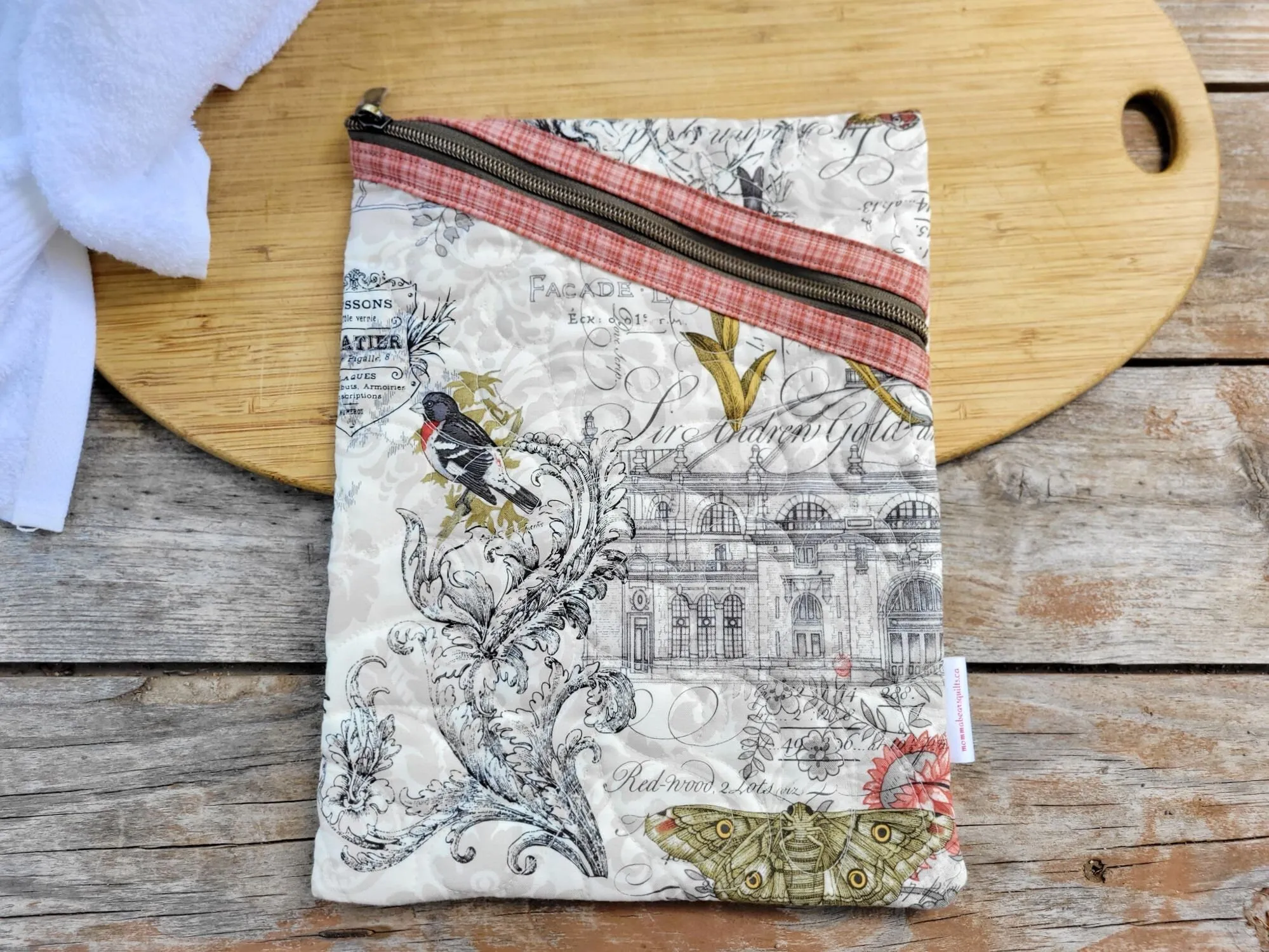 Quilted Zipper Pouch for E-reader, Tablet, Books.