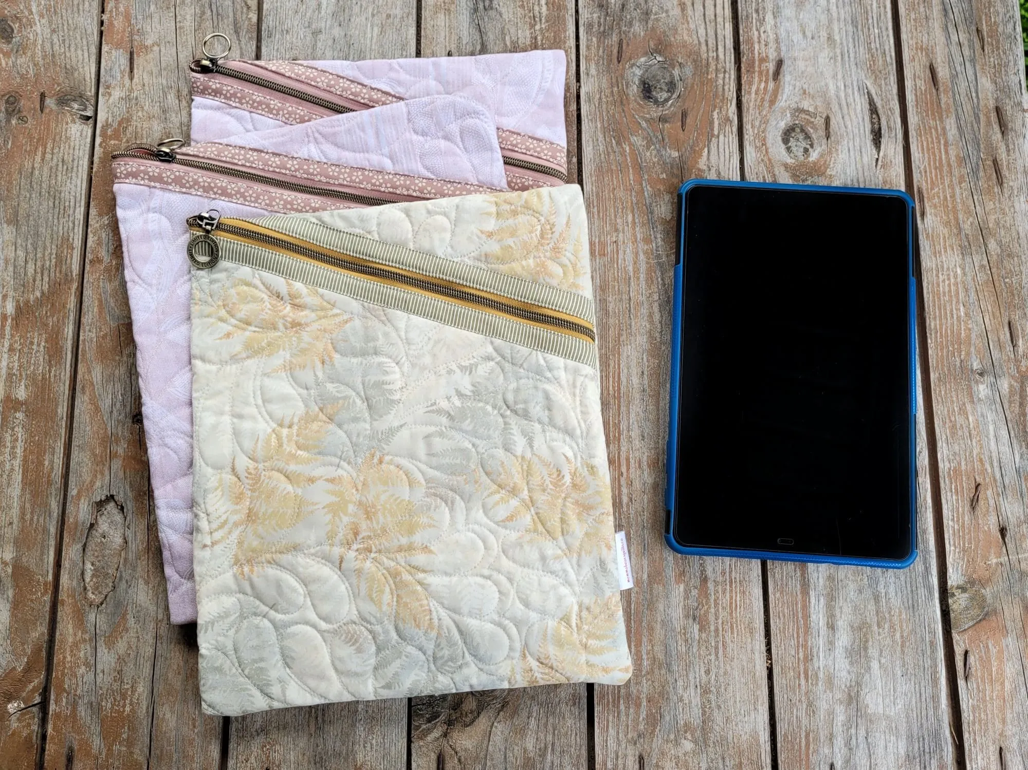 Quilted Zipper Pouch for E-reader, Tablet, Books.