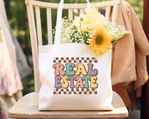 Real Estate Realtor Checkered , Cotton Canvas Tote Bag