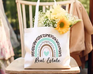 Real Estate Realtor Rainbow, Cotton Canvas Tote Bag