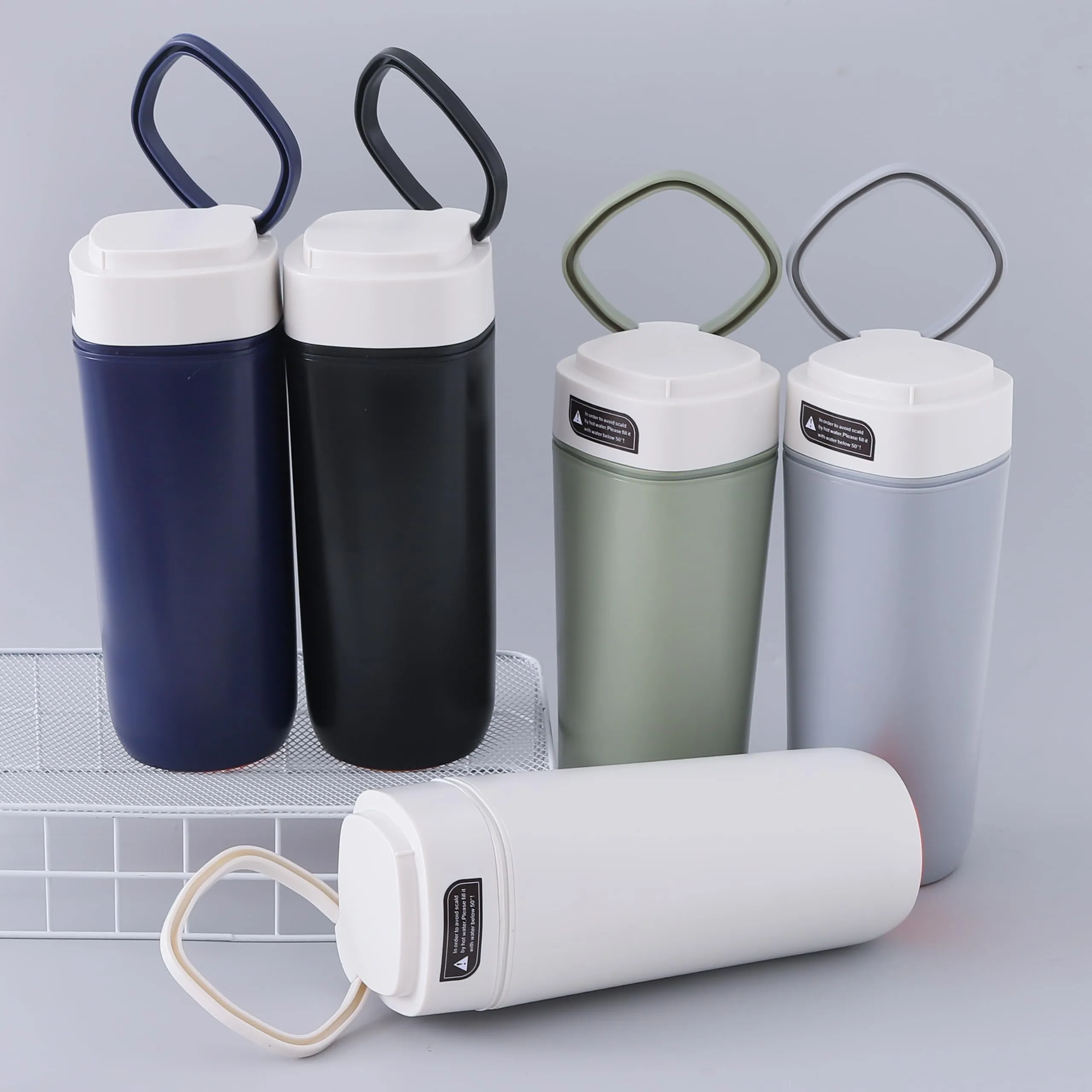 The Better Home Anti-Fall Coffee Travel Tumbler with Suction Bottom | 480ml | Stainless Steel | Leakproof | Coffee Mug with Lid and Handle | Perfect for Travel, Home and Office (Grey)