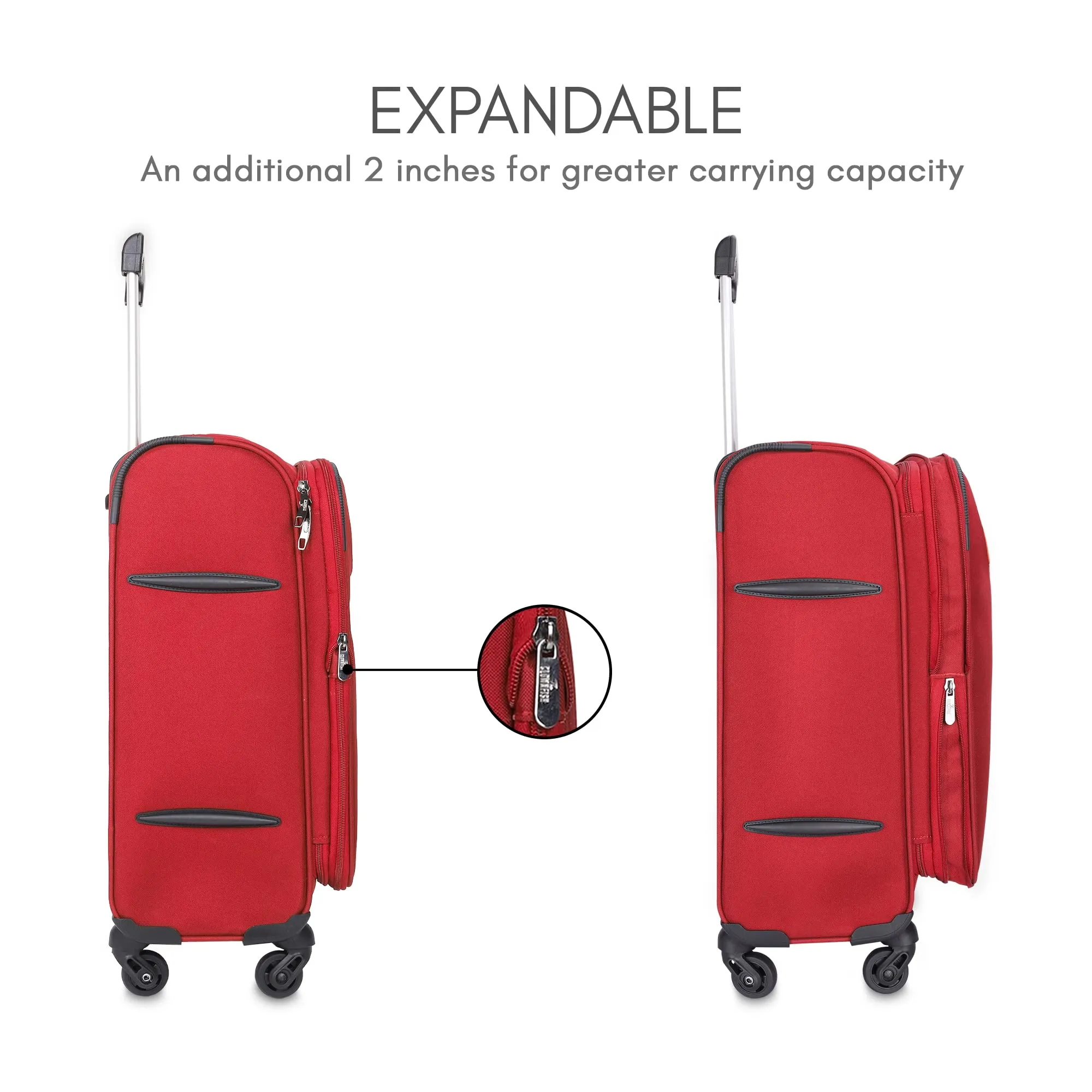 THE CLOWNFISH Abraham Luggage Polyester Soft Case Expandable Capacity Suitcase Four Wheel Trolley Bag - Red (57 cm, 22 inch)