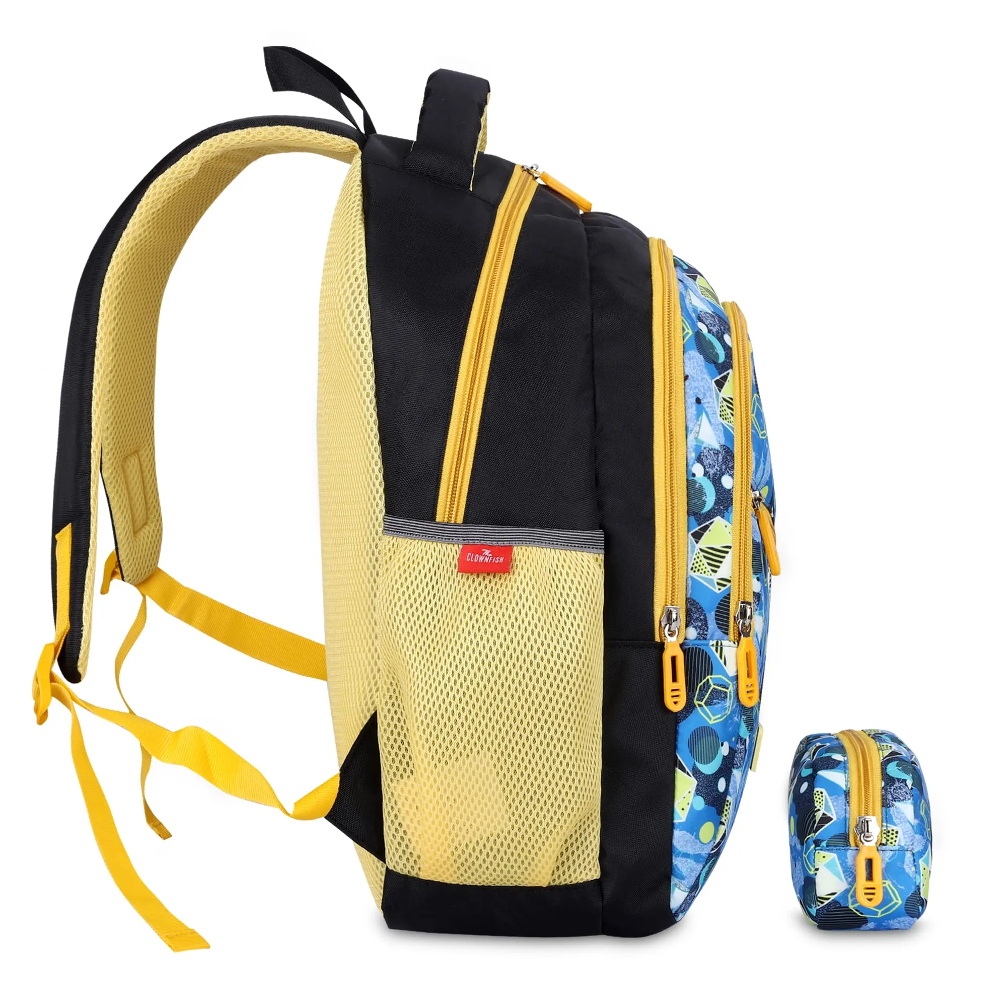 THE CLOWNFISH Brainbox Series Printed Polyester 30 L Standard Backpack With Pencil/Staionery Pouch School Bag Front Cross Zip Pocket Daypack Picnic Bag For Boys & Girls, Age 8-10 Years (Light Blue)