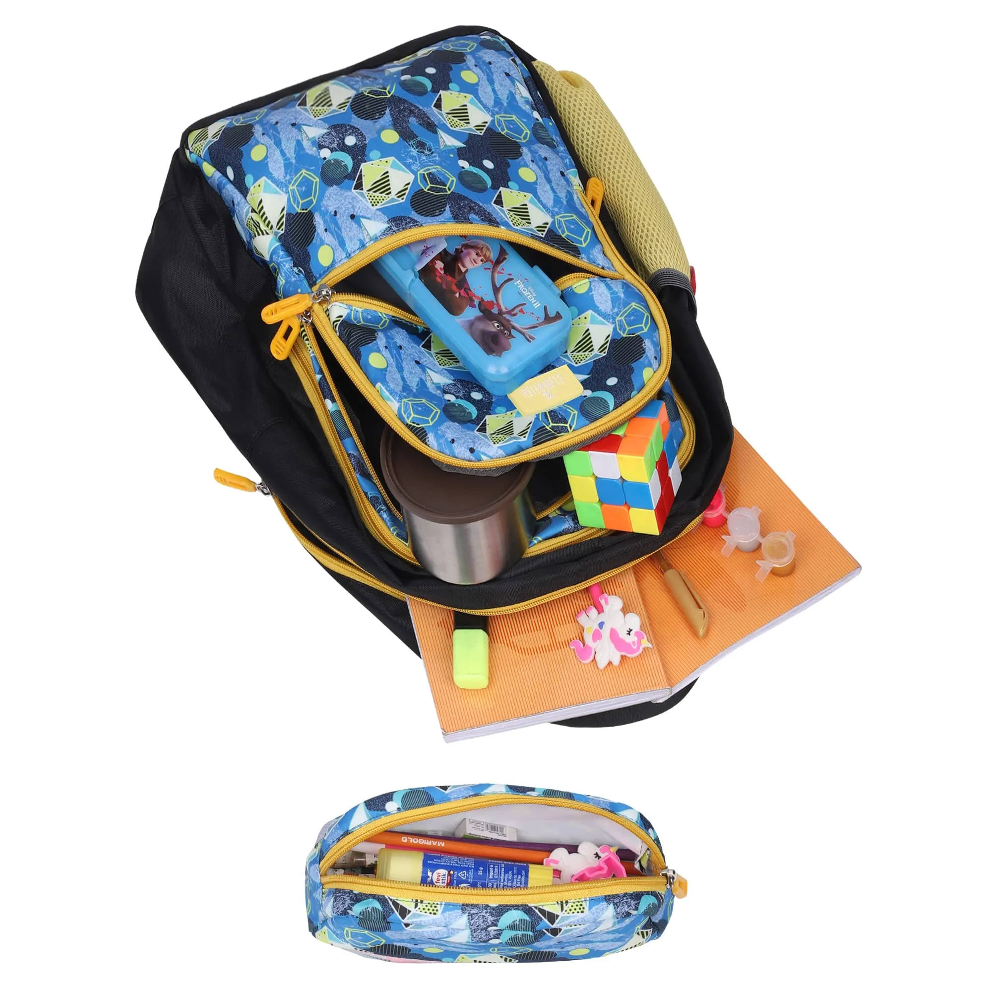 THE CLOWNFISH Brainbox Series Printed Polyester 30 L Standard Backpack With Pencil/Staionery Pouch School Bag Front Cross Zip Pocket Daypack Picnic Bag For Boys & Girls, Age 8-10 Years (Light Blue)