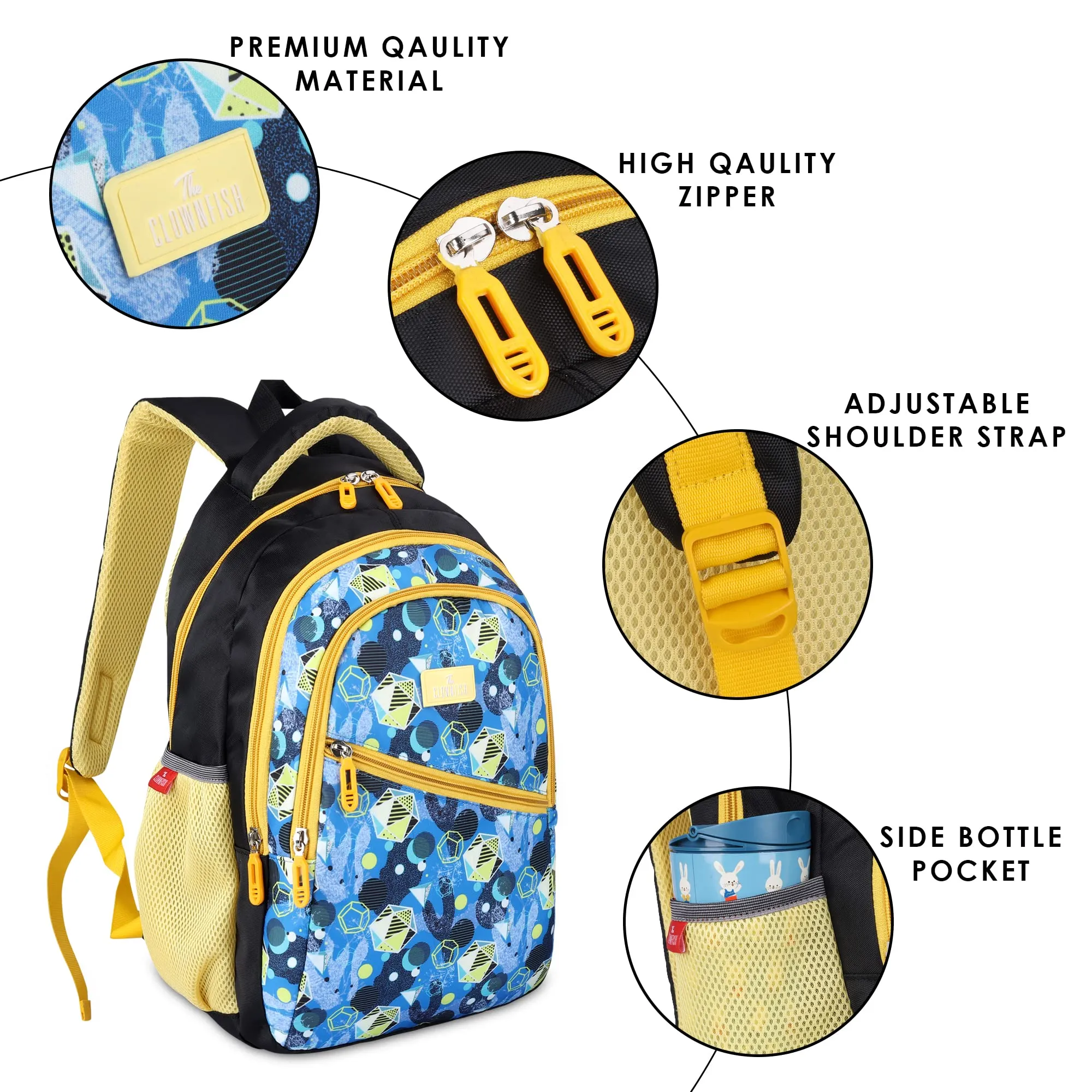 THE CLOWNFISH Brainbox Series Printed Polyester 30 L Standard Backpack With Pencil/Staionery Pouch School Bag Front Cross Zip Pocket Daypack Picnic Bag For Boys & Girls, Age 8-10 Years (Light Blue)