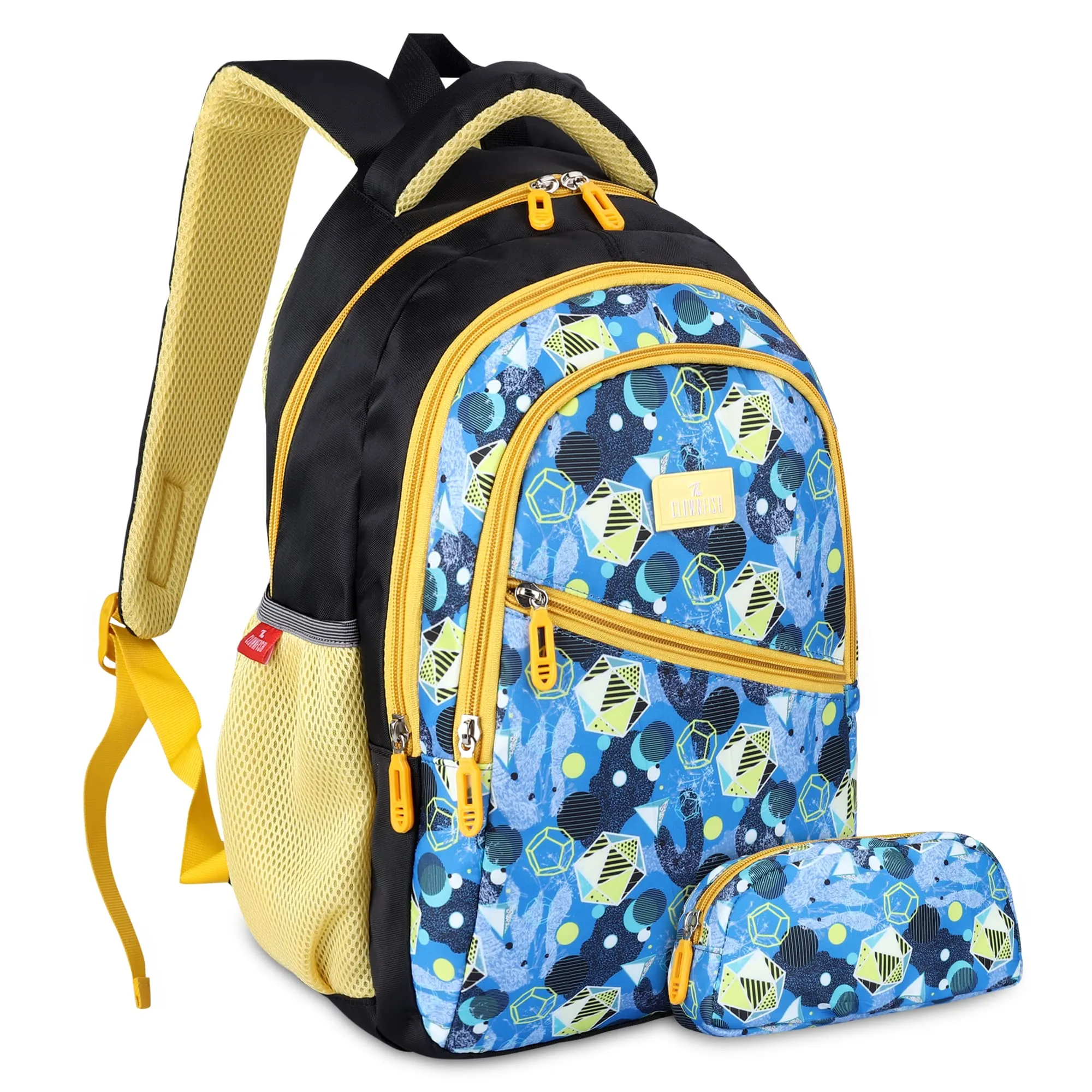 THE CLOWNFISH Brainbox Series Printed Polyester 30 L Standard Backpack With Pencil/Staionery Pouch School Bag Front Cross Zip Pocket Daypack Picnic Bag For Boys & Girls, Age 8-10 Years (Light Blue)
