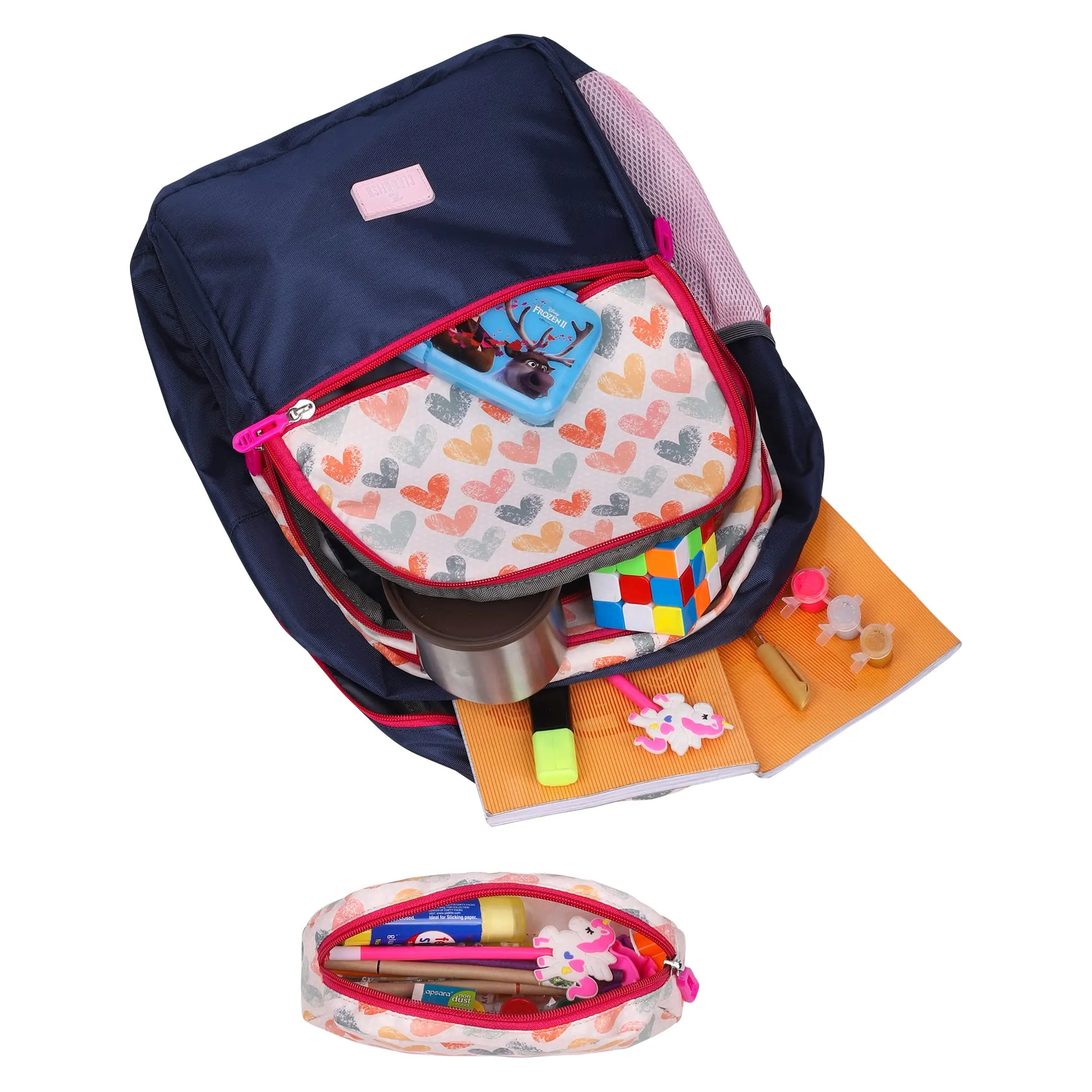 The Clownfish Edutrek Series Printed Polyester 36 L School Backpack with Pencil/Stationery Pouch School Bag Front Zip Pocket Daypack Picnic Bag For School Going Boys & Girls Age-10  years (Light Pink)