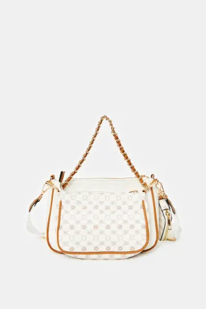 Women Cream Printed Cross Body Bag