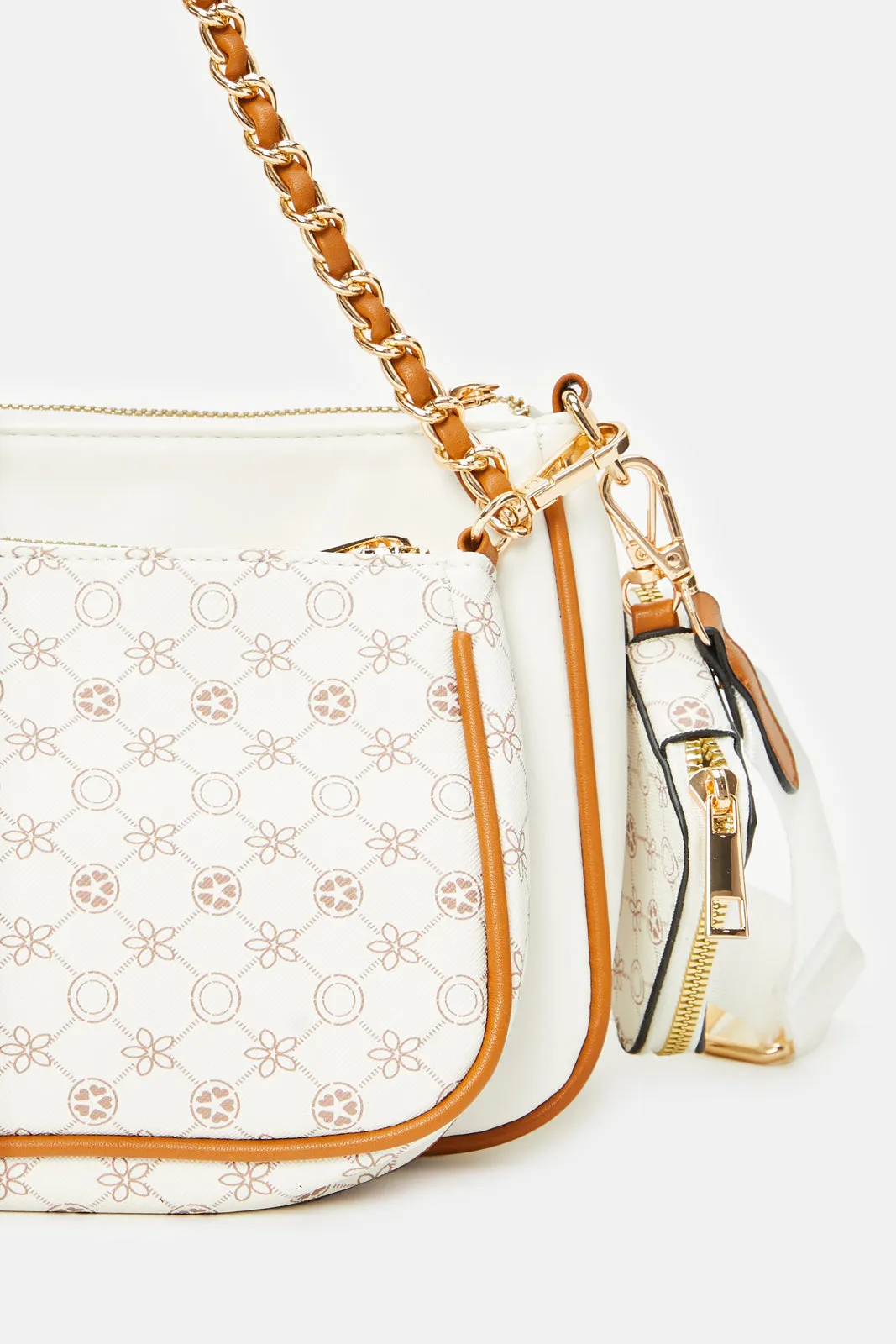 Women Cream Printed Cross Body Bag